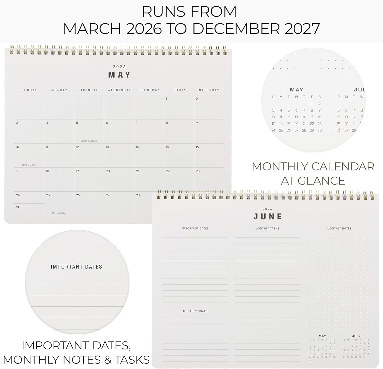 Beautiful 2026-2027 Monthly Planner and Calendar Book – Modern to Do List Notebo