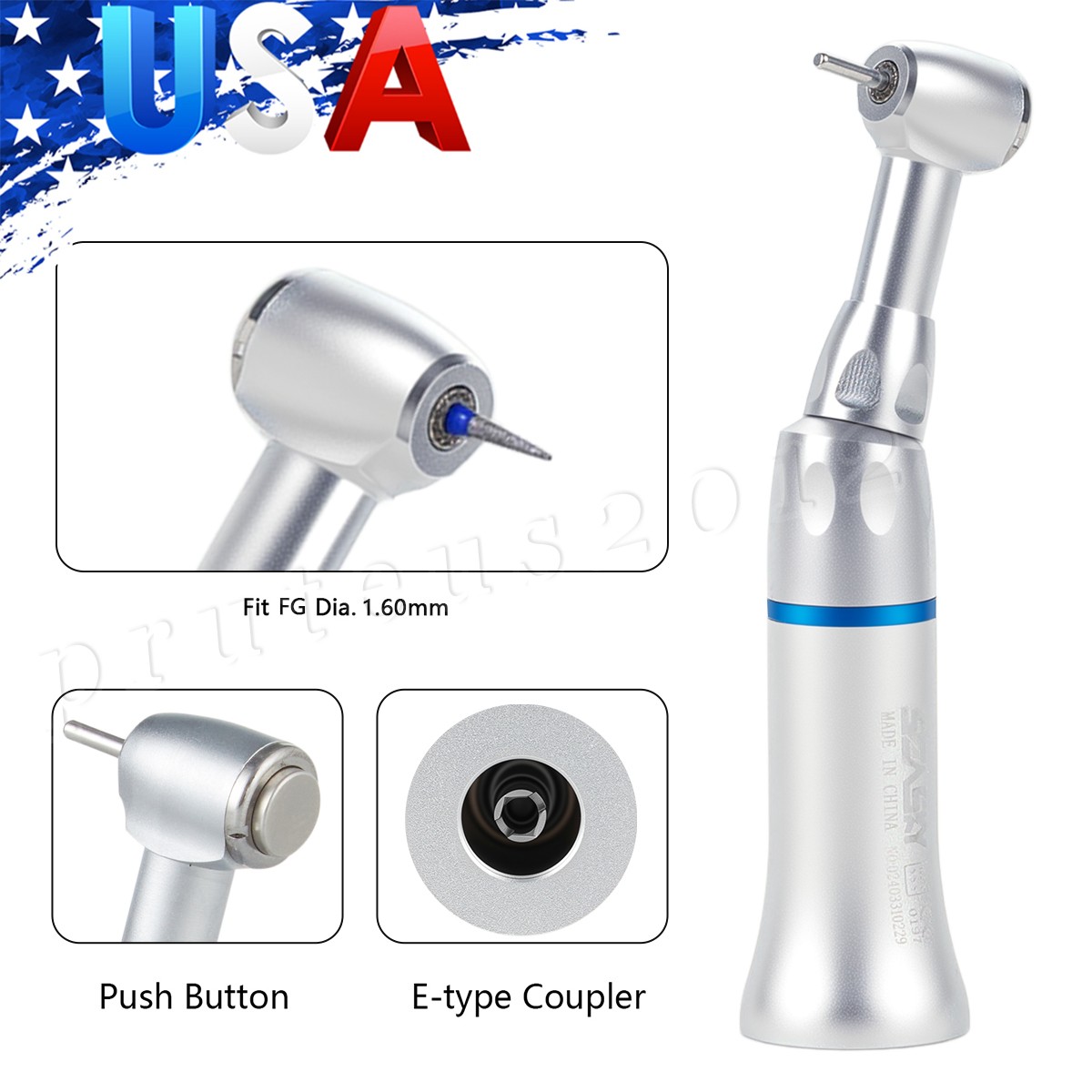 Dental 1:1 Slow Speed Handpiece Contra Angle Push Button/Diamond FG Bur 1.6mm