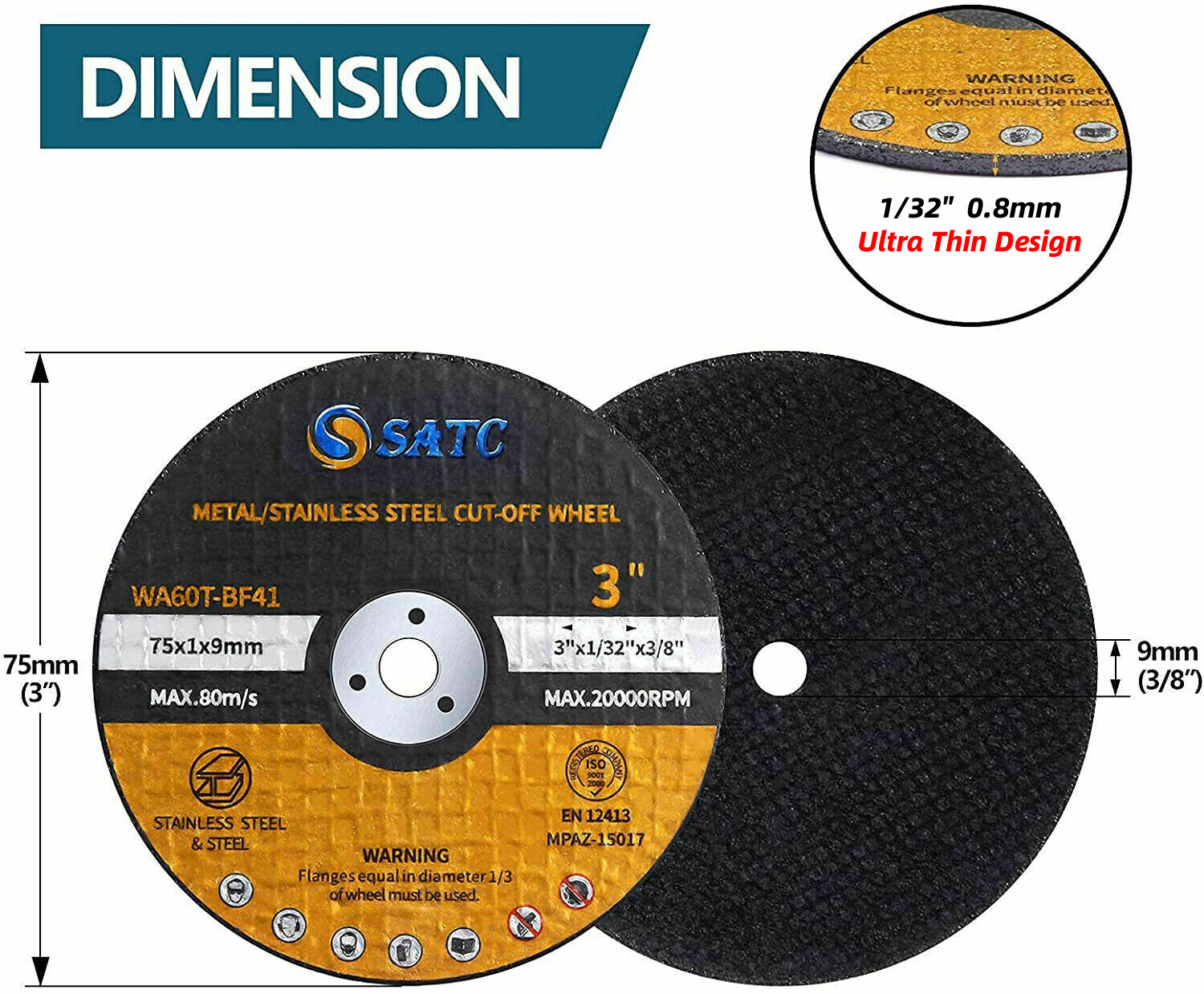 50 Pack Cut Off Wheels 3″ x1/32″x3/8″ Arbor Metal Cutting Disc Die Grinder Tool