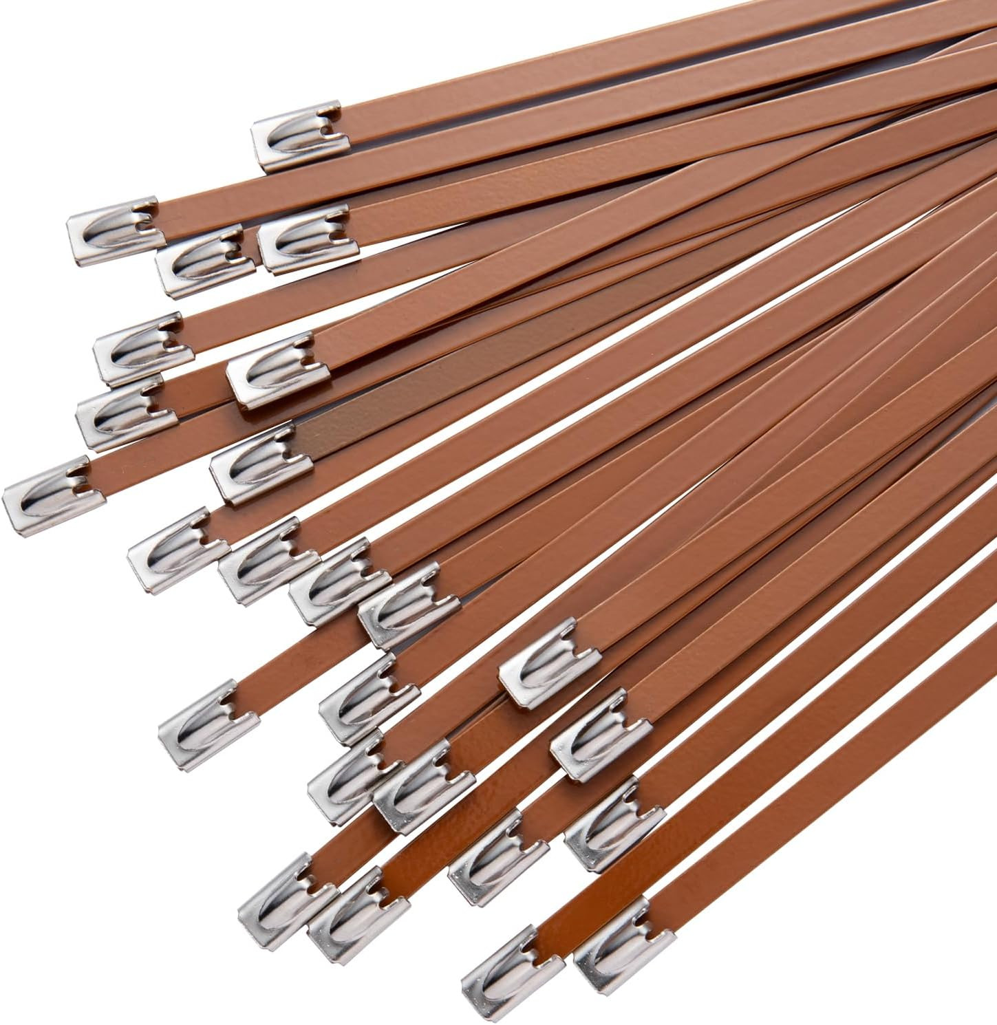 Metal Zip Ties Brown 11.8-Inch 304 Stainless Steel Zip Ties Heavy Duty, 270LBS T
