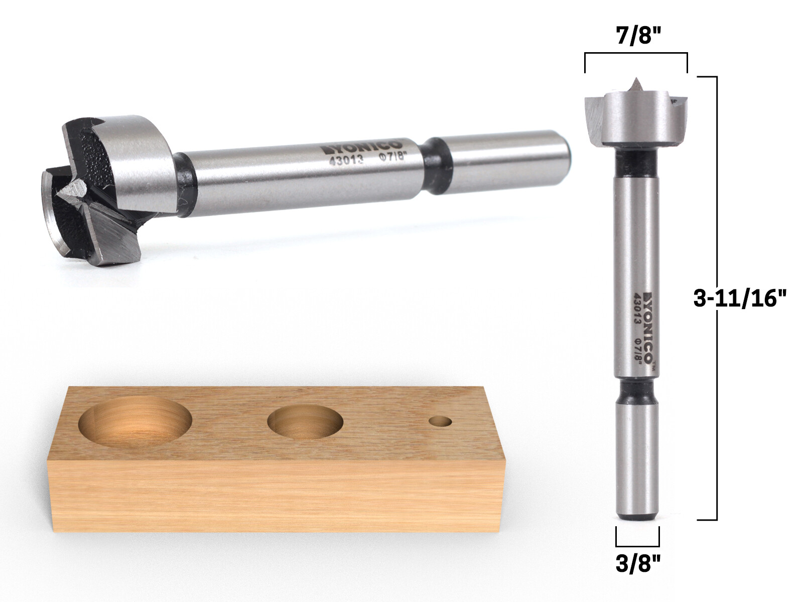 7/8″ Diameter Steel Forstner Drill Bit – 3/8″ Shank – Yonico 43013S