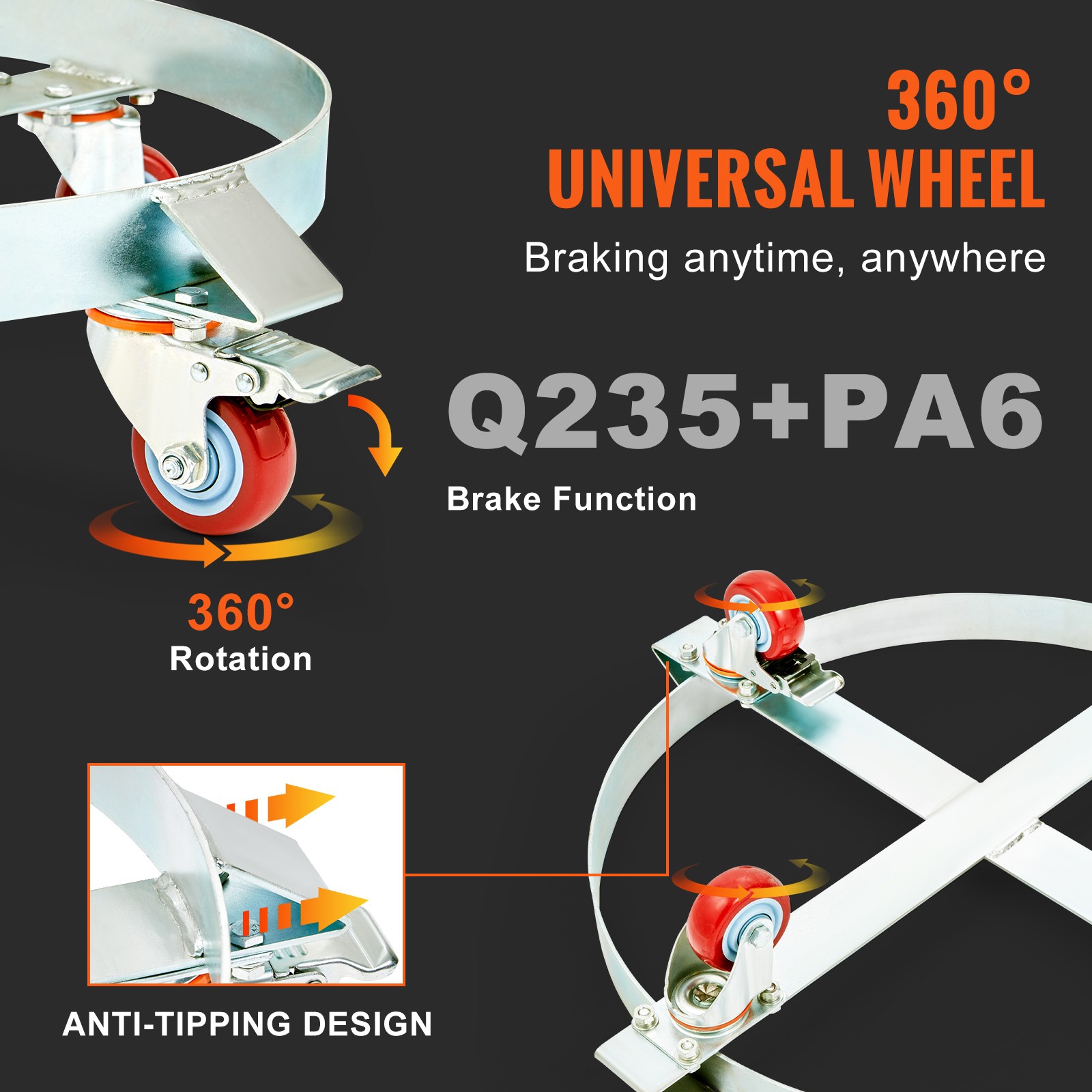 VEVOR 2PCS 55 Gal Drum Dolly Heavy Duty Barrel Cart 1000lbs with Swivel Casters