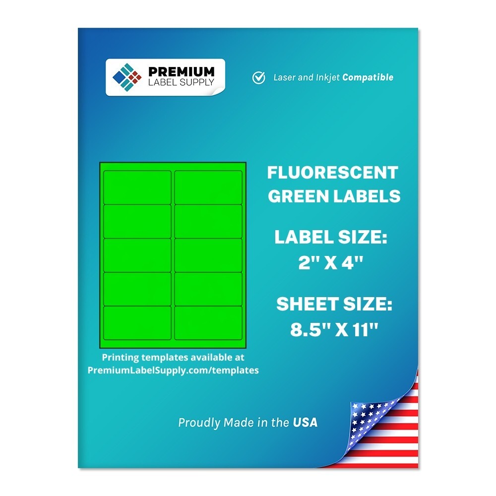 5000 Fluorescent Green 2″ x 4″ Neon Color Address Labels 10 per sheet