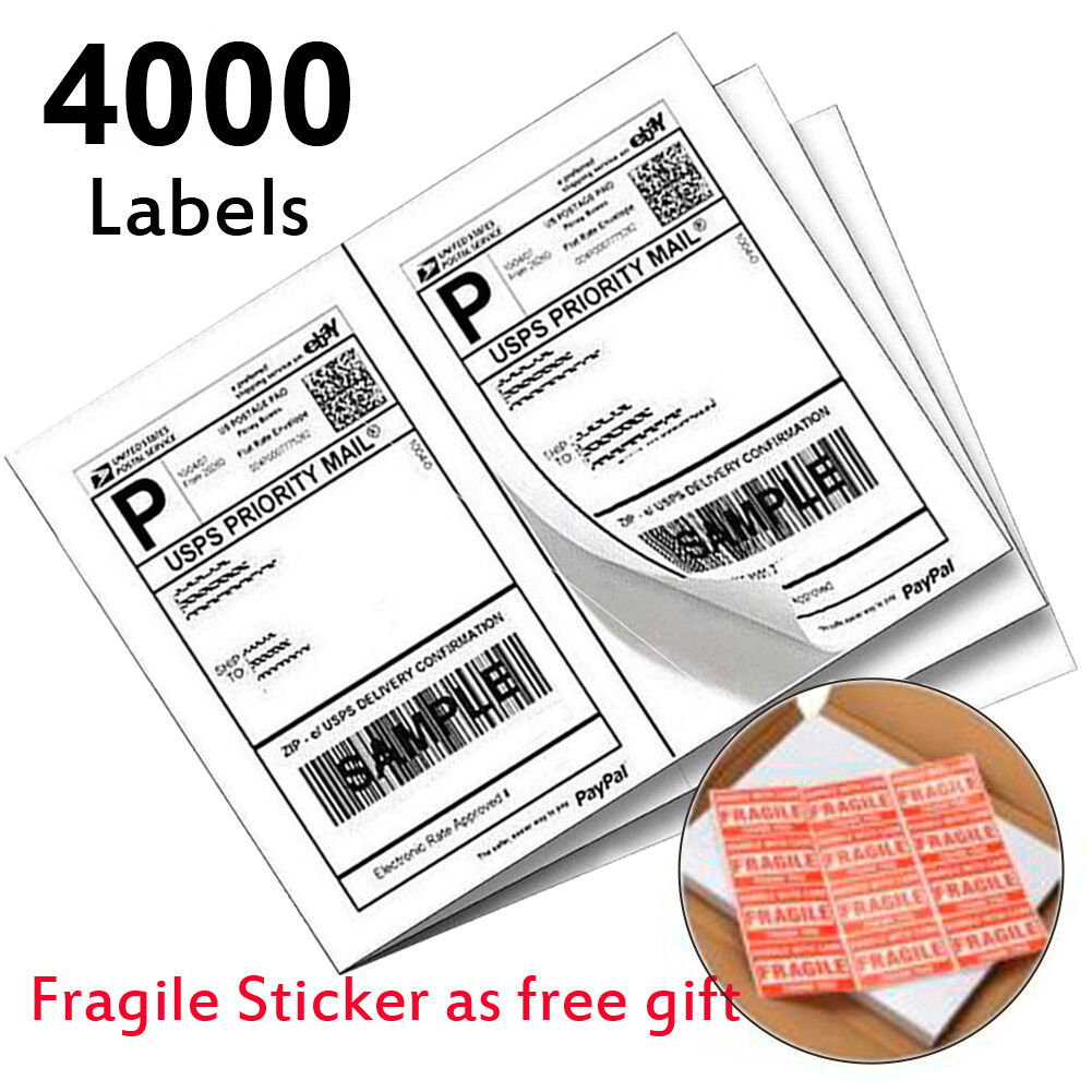 4000 Premium Shipping Blank Labels 2 per Sheet 8.5×5.5 Half Sheet Self Adhesive