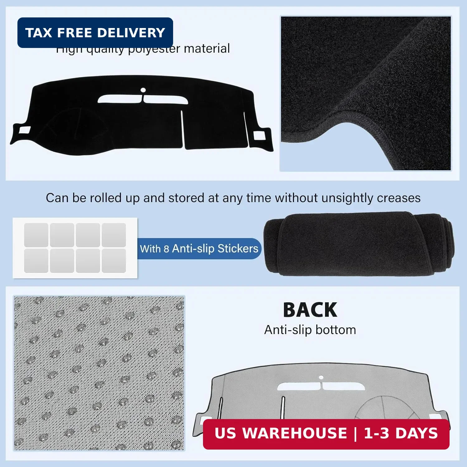 Dashboard Cover Mat Compatible with Chevy Silverado 2007-2013 LTZ GMC Sierra SLT
