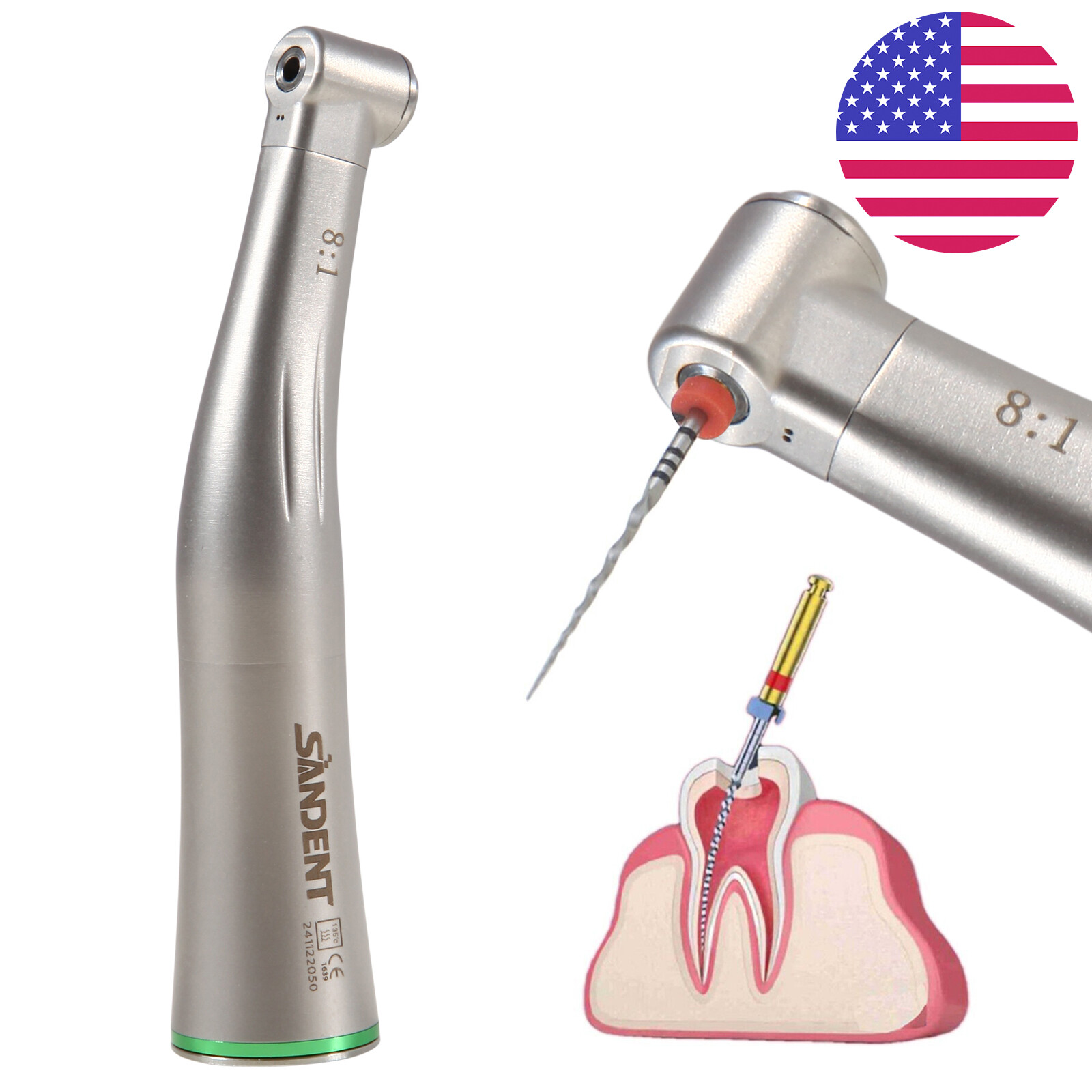 Dental 8:1 Endo Handpiece Endodontic Contra Angle Mini Head Push Button fit NSK