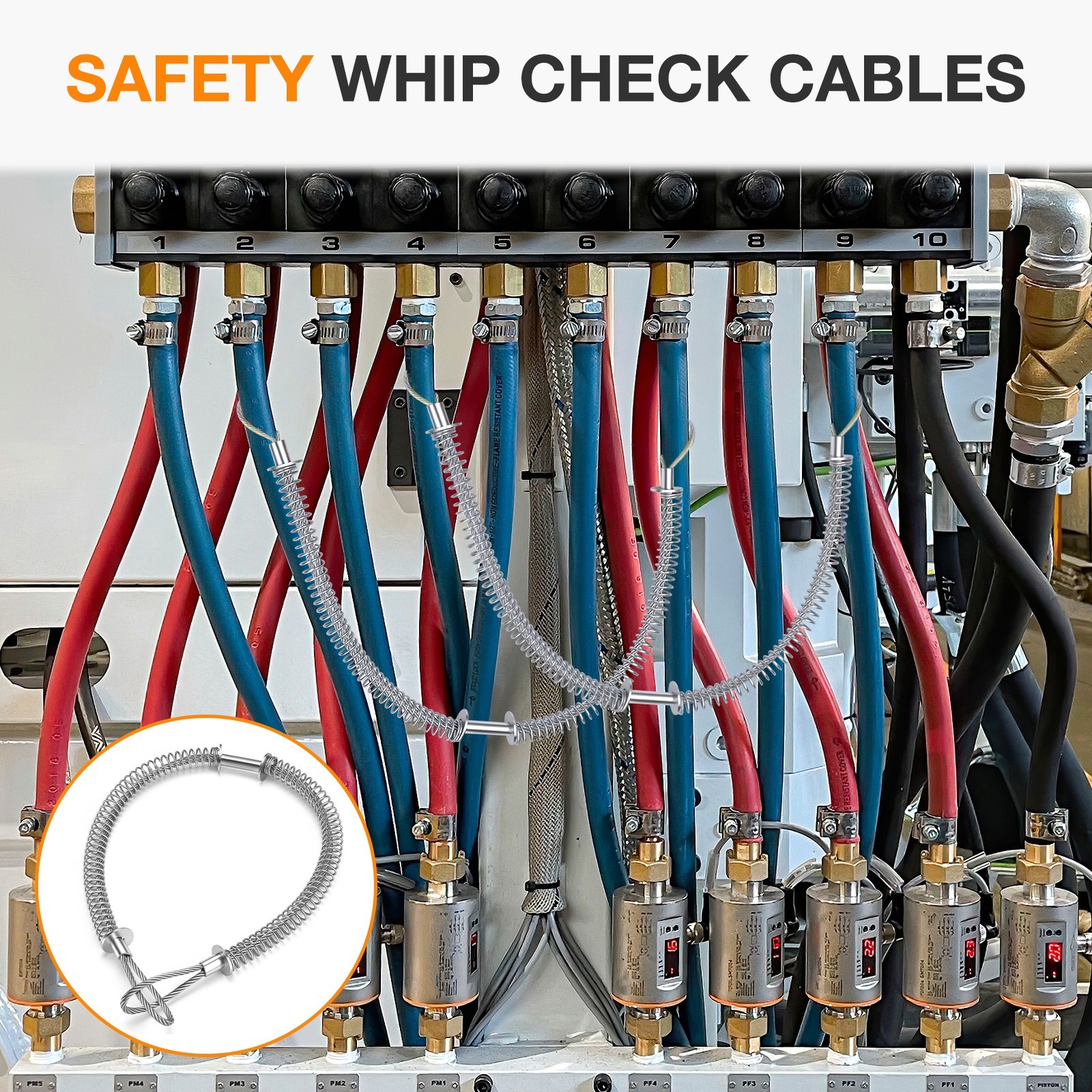 1/8″ x 20″ Hose Whip Safety Cable – Fits 1/2″ to 1-1/4″ Hose 200kg Tensile