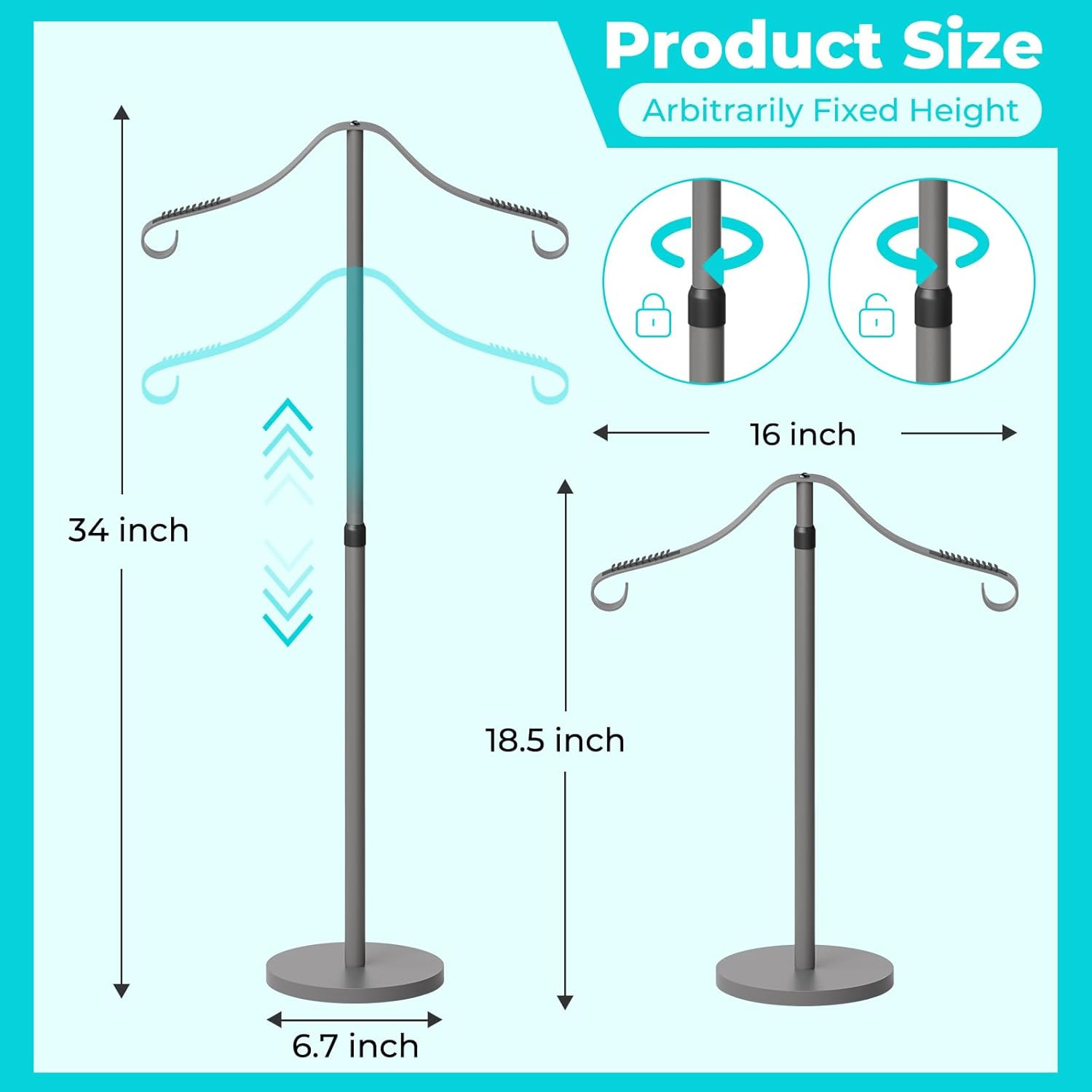 Adjustable Metal T-Shirt Display Stand, 18-33″ Dark Grey Mannequin Rack