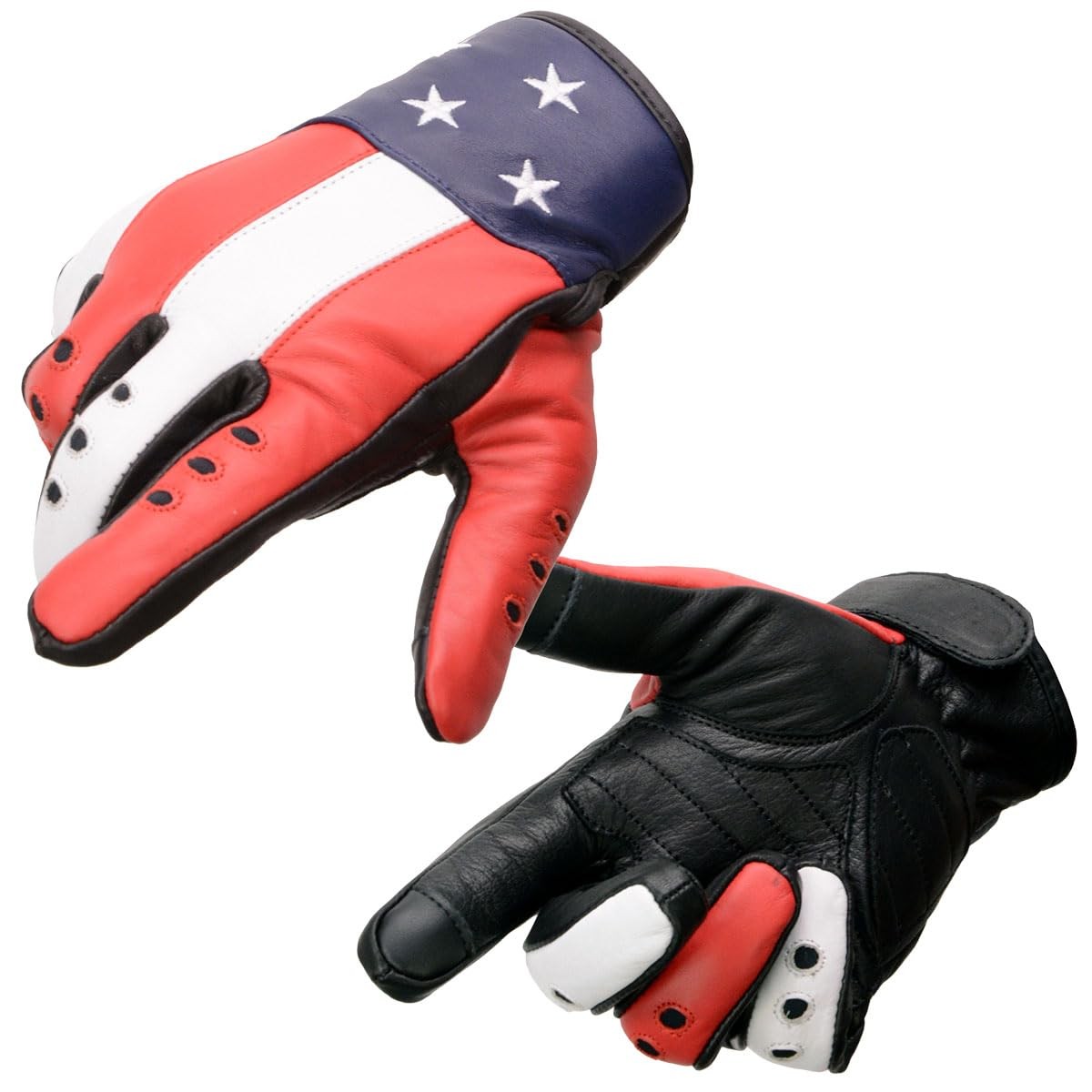 MG7527 Men’s ‘Stars and Stripes’ Leather Gloves with Touch Fingers (2X-Large)