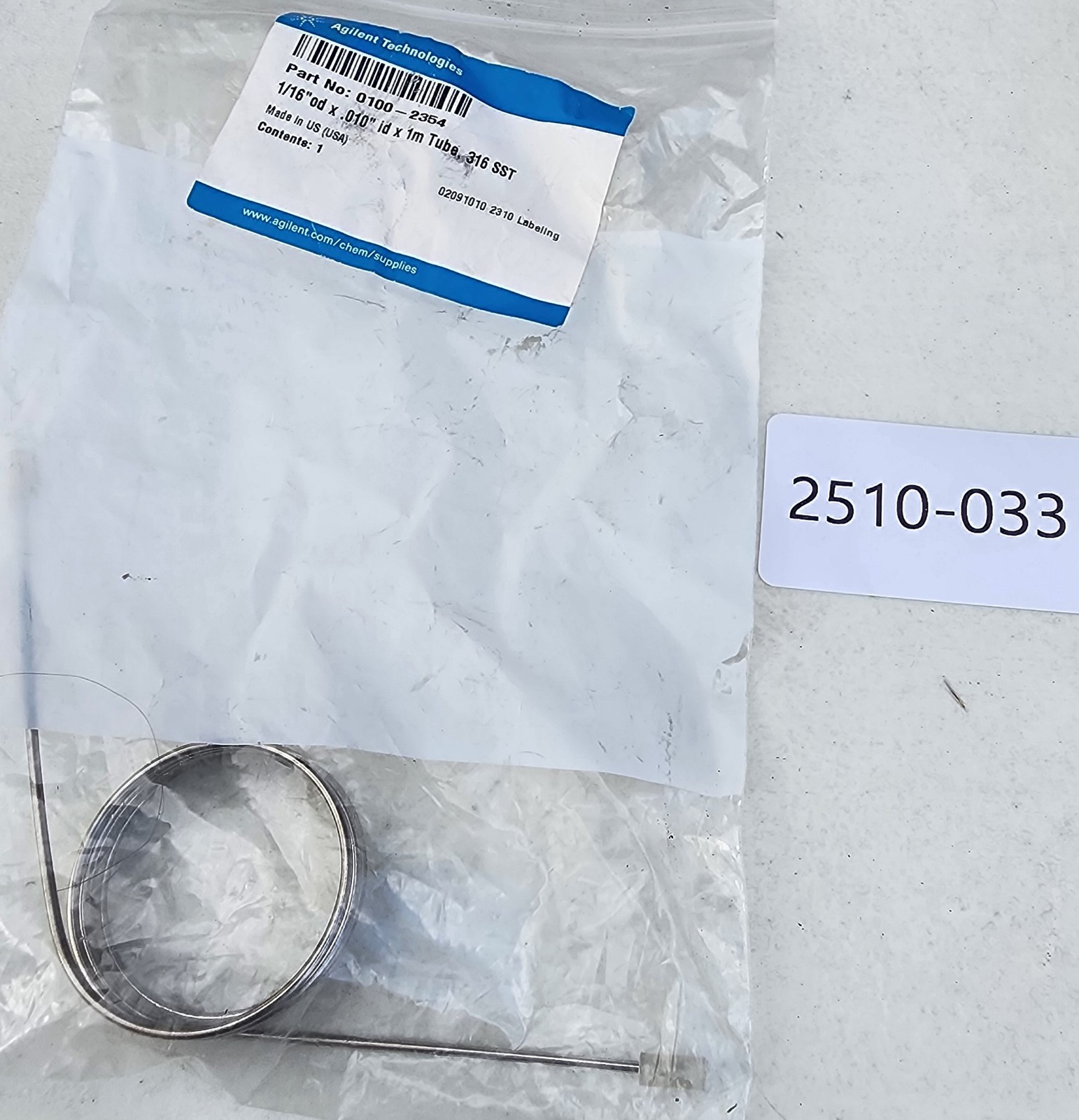Agilent Technologies 0100-2354 Stainless Steel Tubing 1/16 in OD x 0.010 in ID