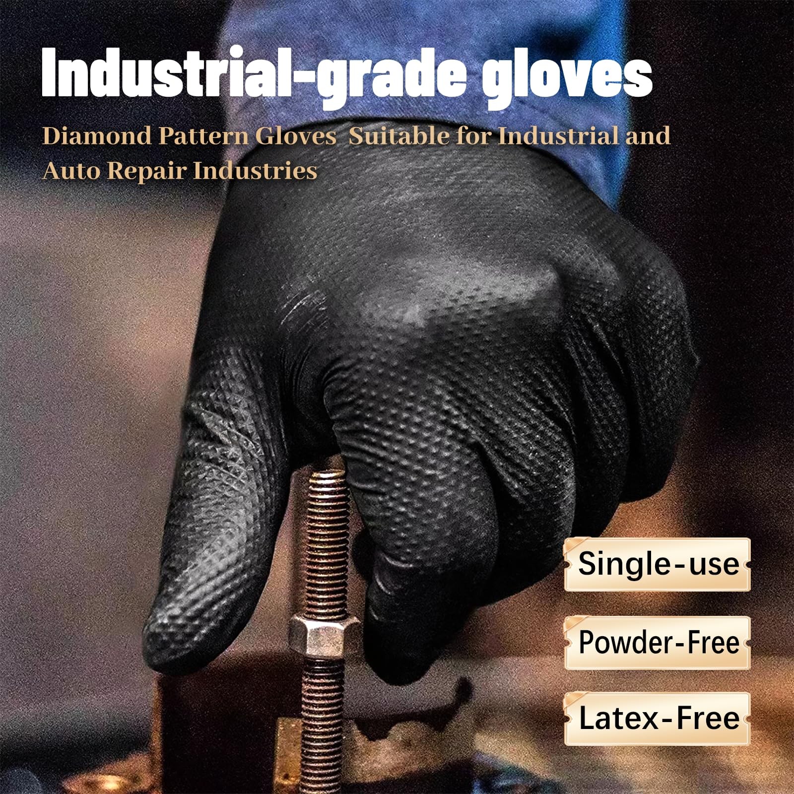 Gp Craft Heavy Duty Black Diamond Grip 8Mil Nitrile Gloves – Industrial Grade
