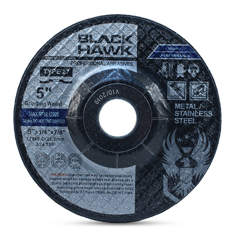 100 Pack – 5″ x 1/4″ x 7/8″ Black Hawk Grinding Wheels T27 Discs for Metal