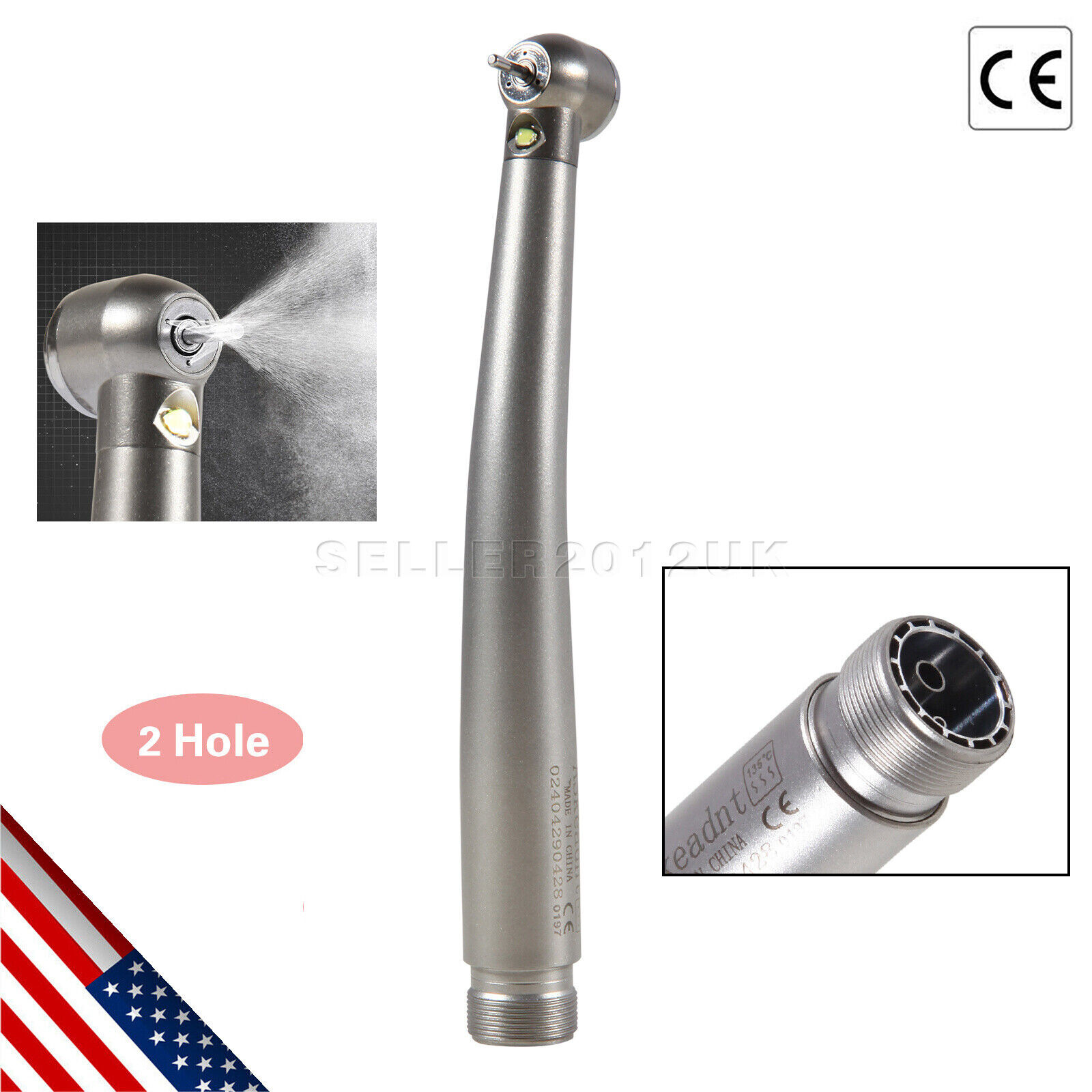 Dental High Speed Handpiece E-generator LED Fiber Optic Push 2 Hole 2-H Borden