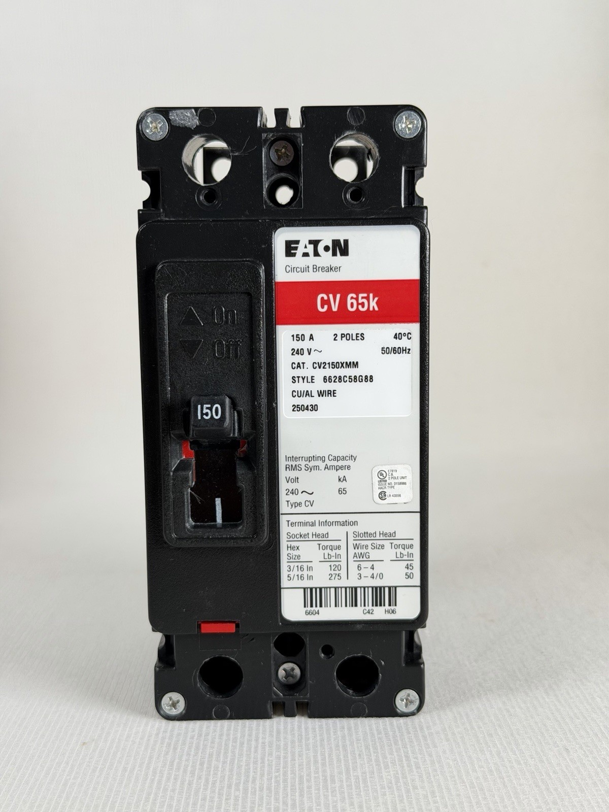 NEW Eaton CV2150XMM Circuit Breaker 65 K AMPS 2 POLE