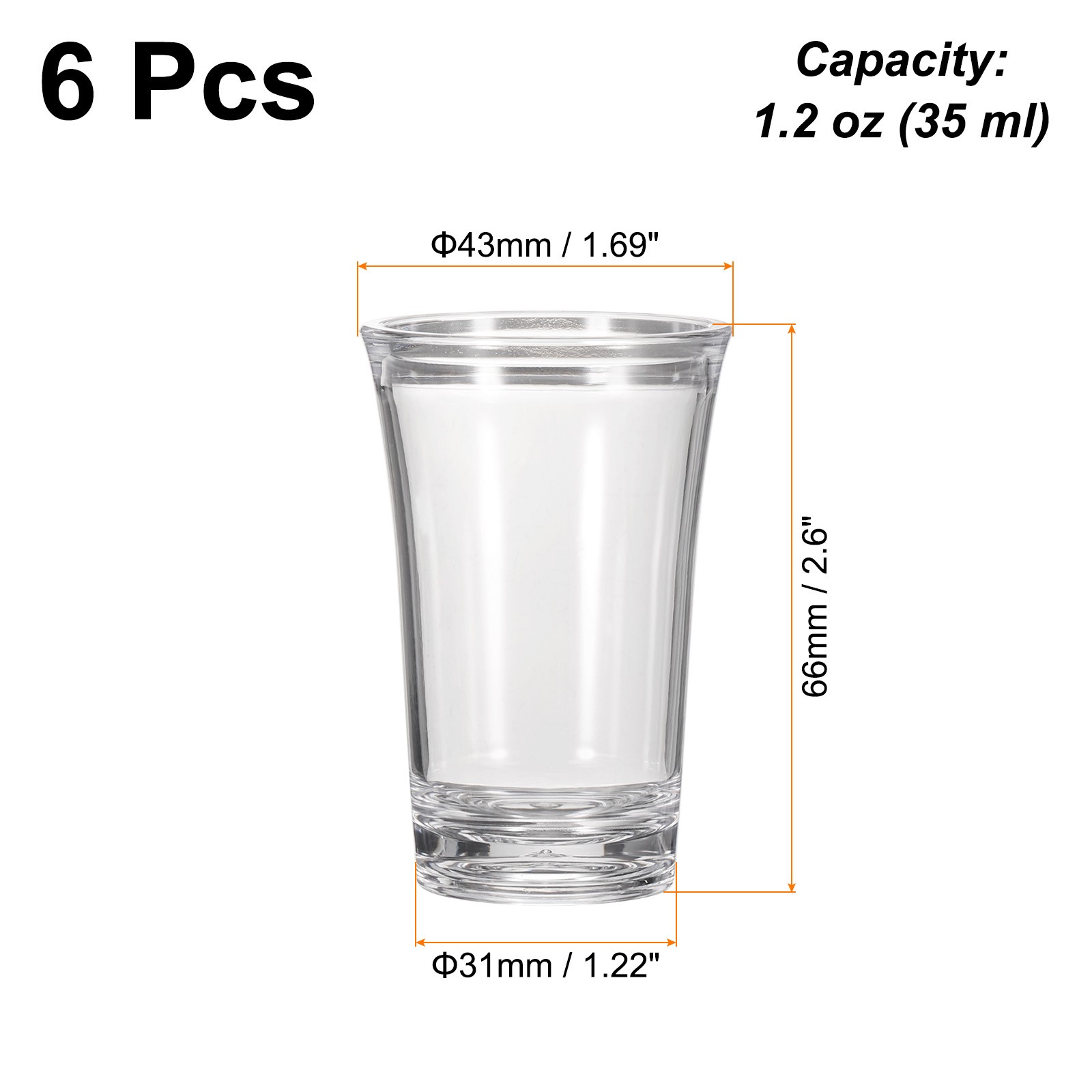 6pcs Shot Glasses 1.2oz Polystyrene for Cocktail Transparent