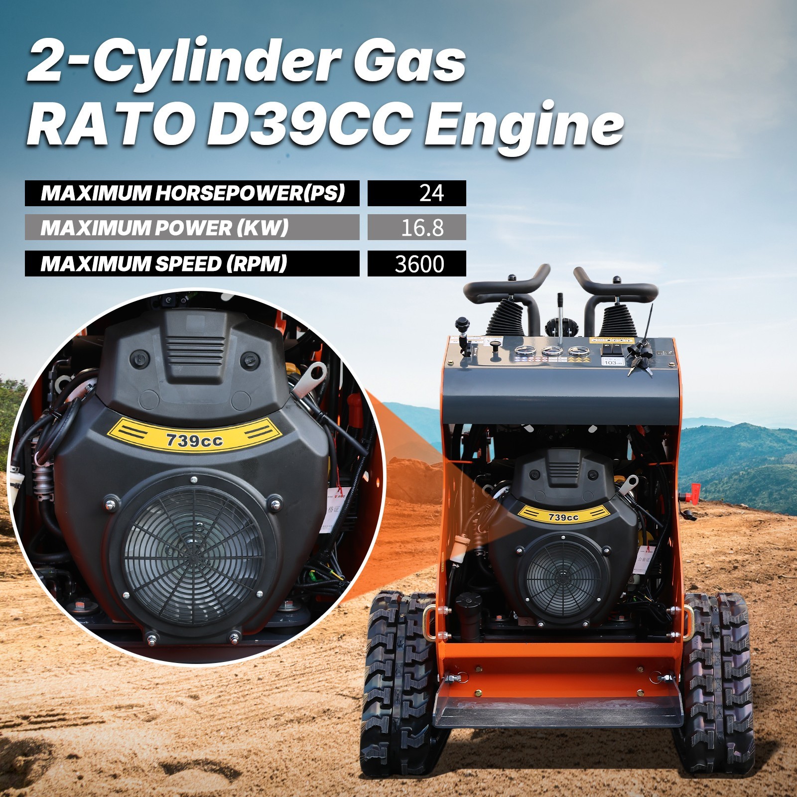Upgraded Mini Skid Steer 24HP Twin cylinder Tracked Loader Three-stage Pump