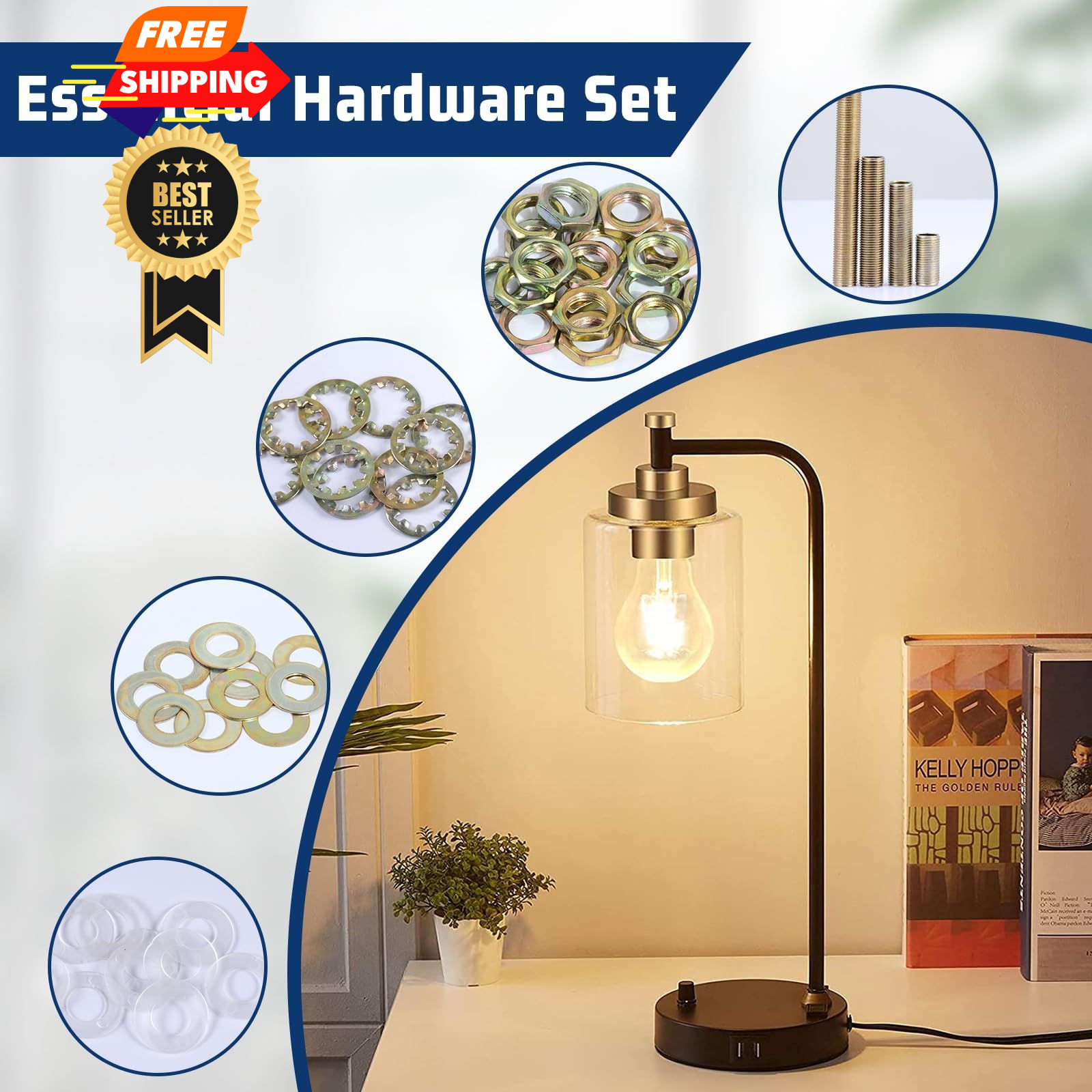 Antique Brass Lamp Repair Hardware Kit – 5 Sizes, 60 One Size,