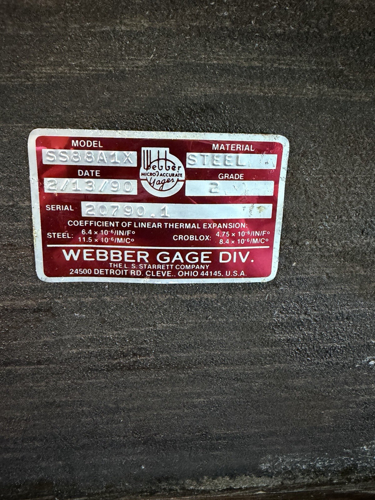 Webber SS88A1X Steel Gage Block Set 0.050-4 in Rectangular Blocks