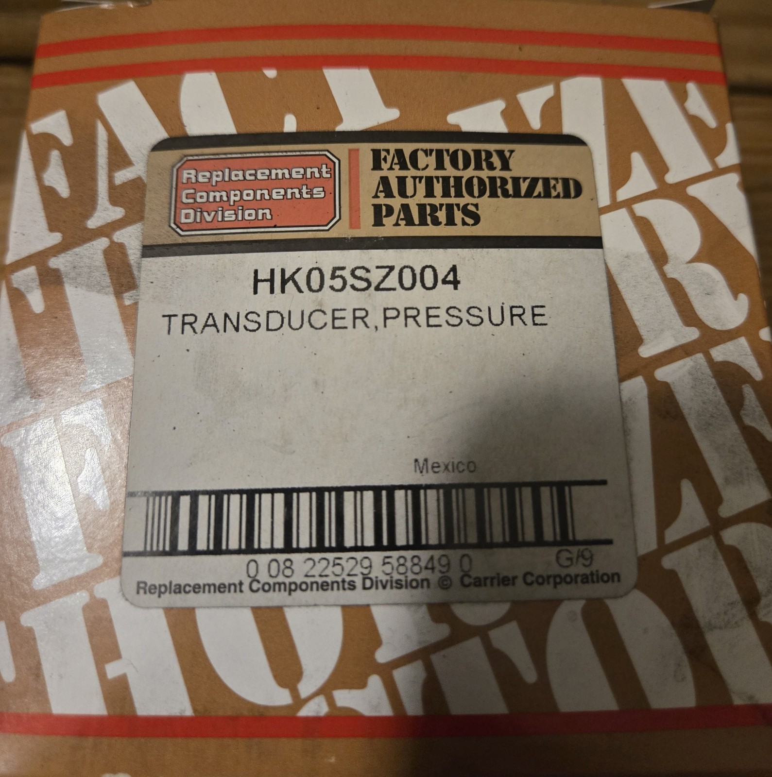 Carrier Pressure Transducer HK05SZ004 Genuine OEM Replacement Part