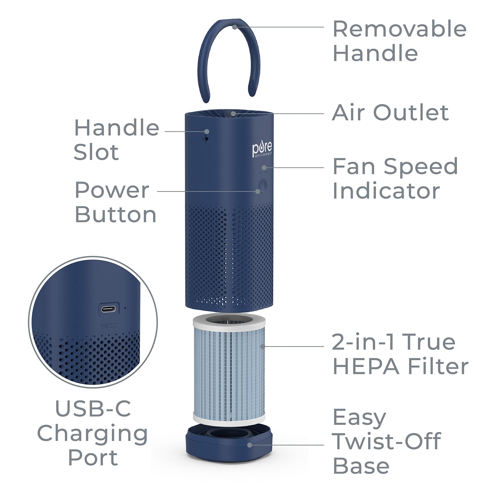 Pure Enrichment PureZone Mini Portable Air Purifier – Cordless True HEPA Filt…