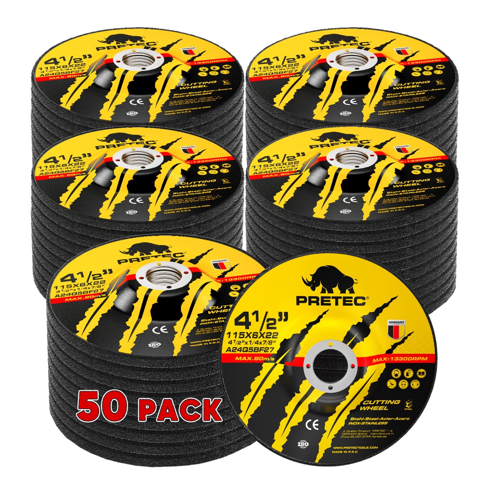 50 Pack 4-1/2 x 1/4 x 7/8 Grinding Wheels for Metal Steel 4.5 Disc Angle Grinder