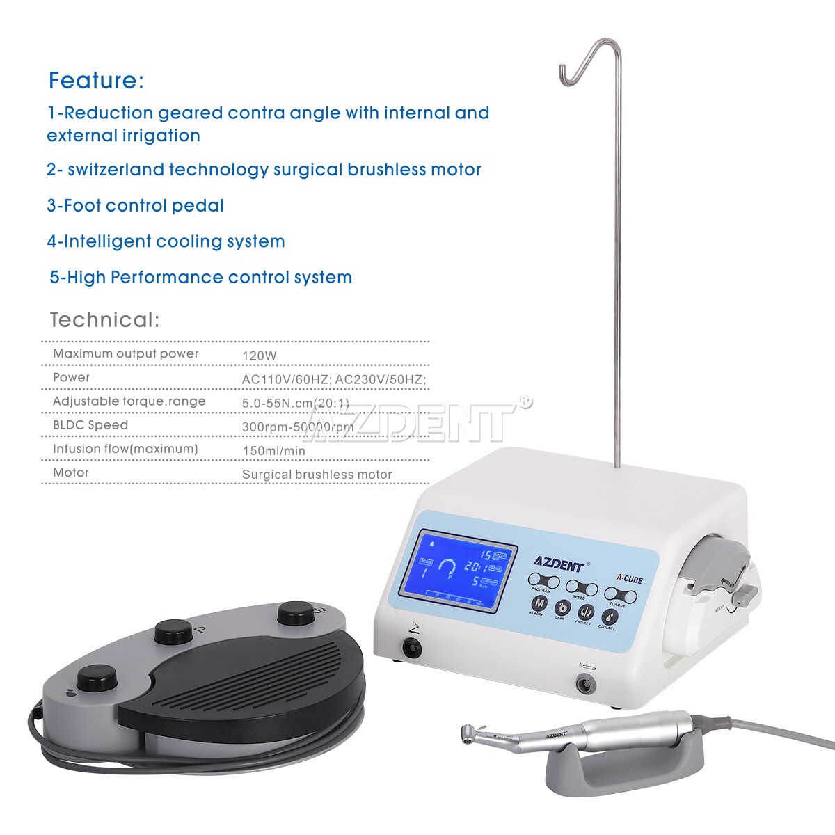 AZDENT Dental Brushless Implant Motor System A-CUBE /Implant Irrigation Tubings