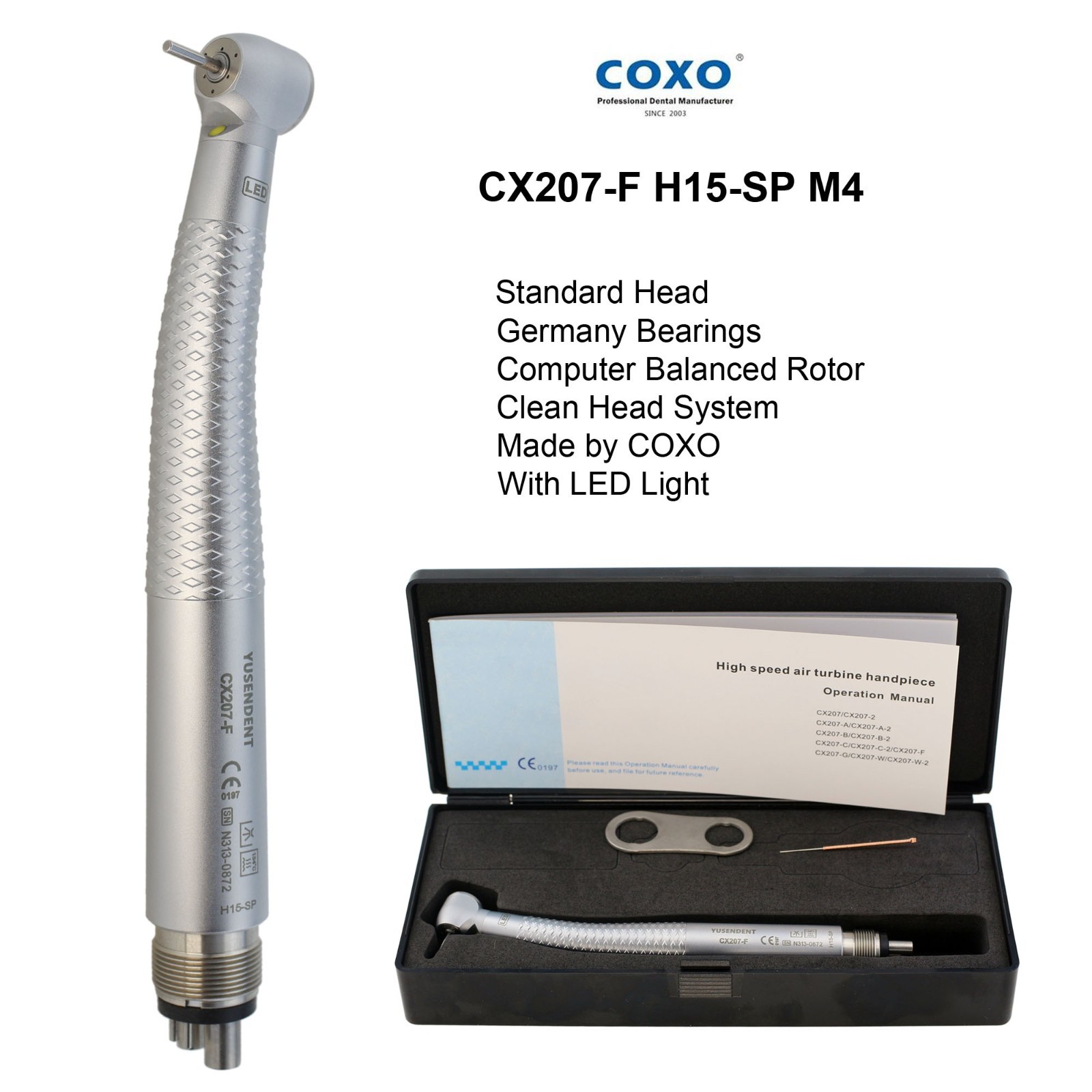 COXO Dental High Speed Handpiece 4 Hole LED Turbine E Generator Mini Head CX207