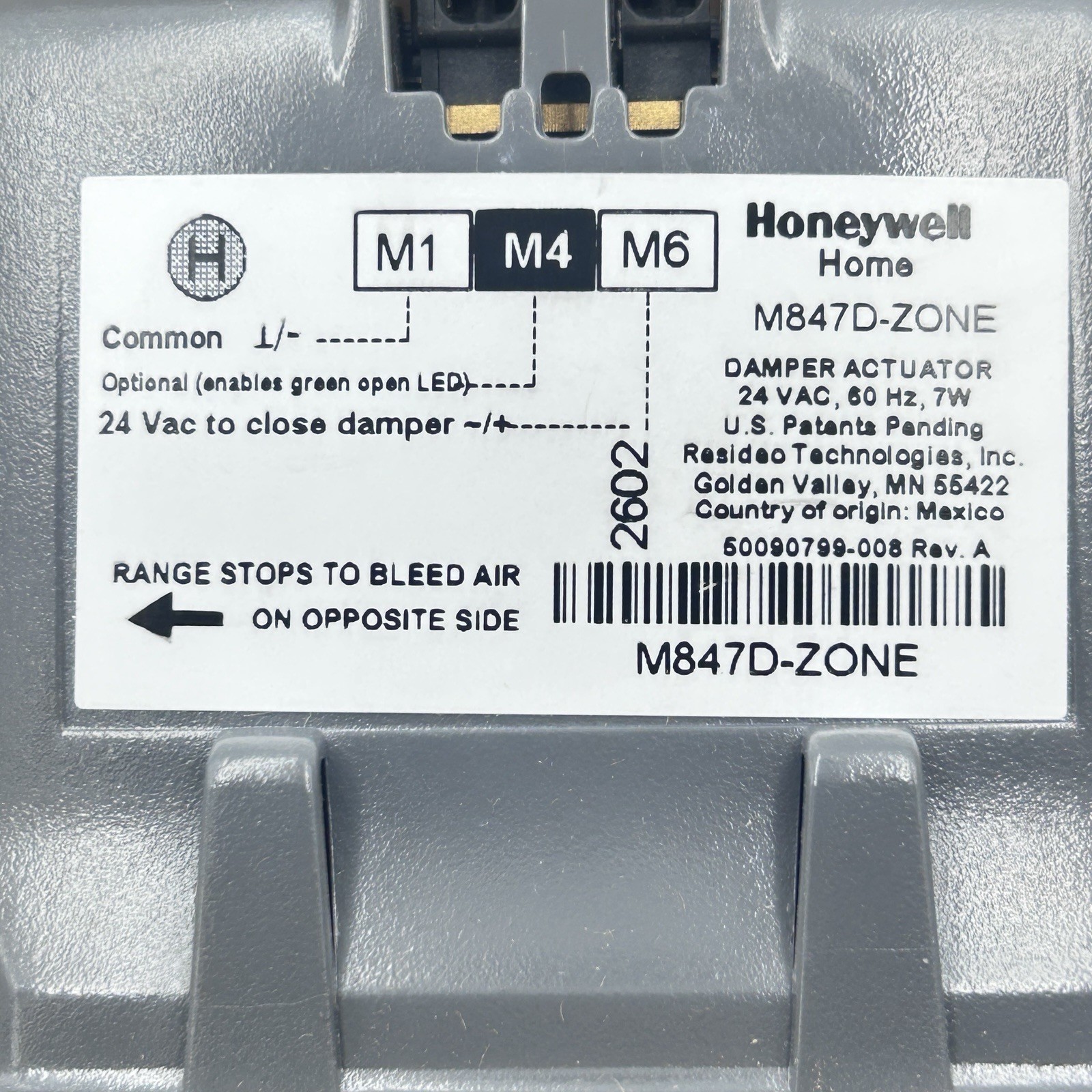 Honeywell M847D-ZONE/U Replacement Motor for Ard and Zd Zone Dampers, 24V