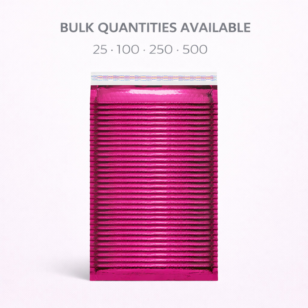 Hot Pink Glamour Bubble Mailers 6.5×10 Metallic Foil Padded Envelopes Peel -Seal