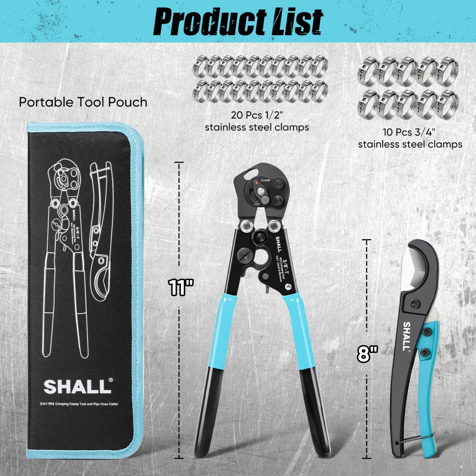 SHALL 2-IN-1 Pex Crimping Clamp Cinch & Remove Tool with Pipe Hose Cutter