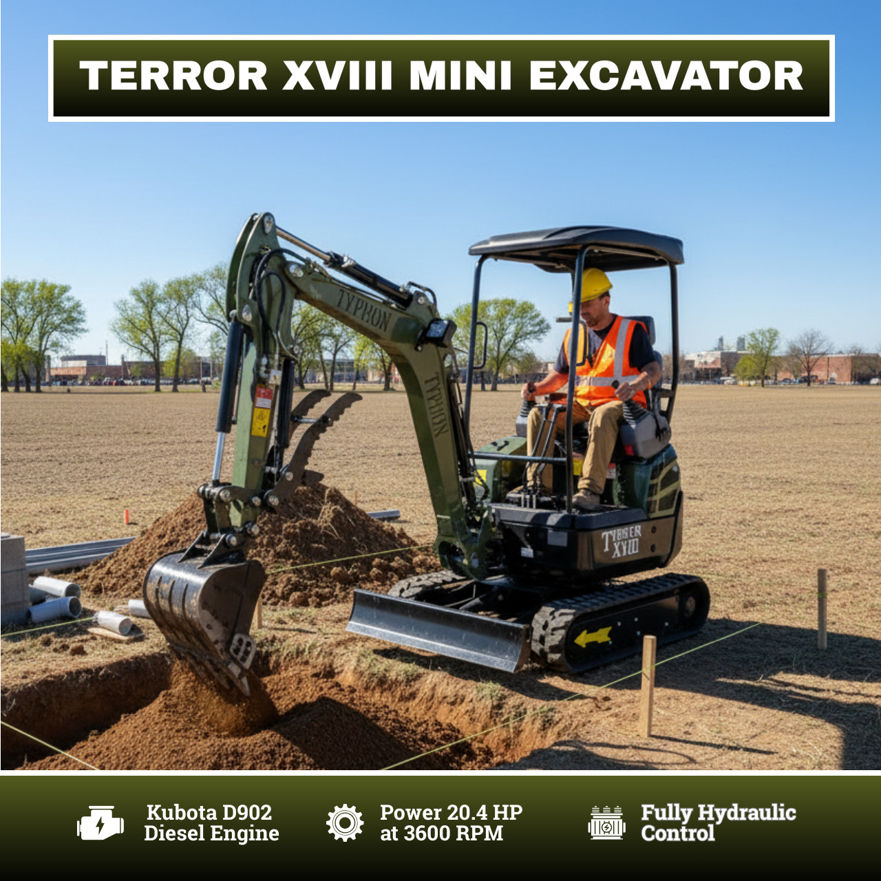 Free Ship TYPHON TERROR XVIII 4000lb Mini Excavator Kubota D902 w 13 Attachment