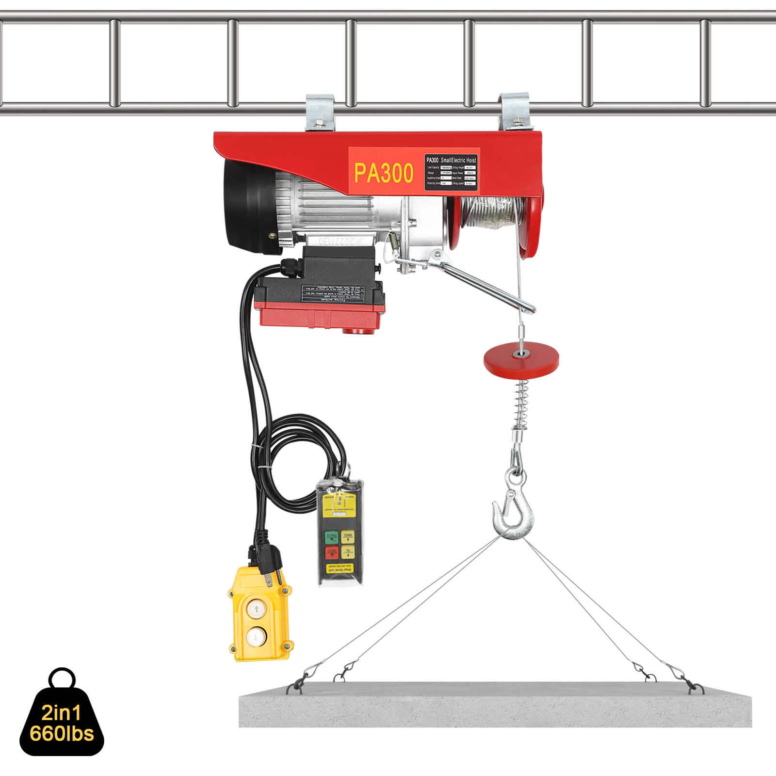 2-In-1 Electric Hoist Warehouses Single/Double Slings Electric Lift Winch 660lbs