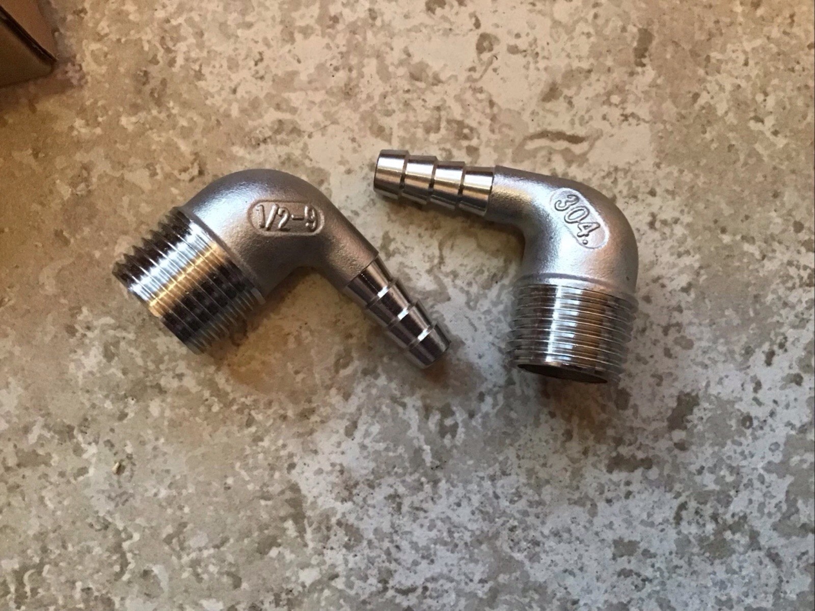 5/6 Hose Barb X 1/2 NPT Elbow Barbed Thread/ New In Box / 2 Items