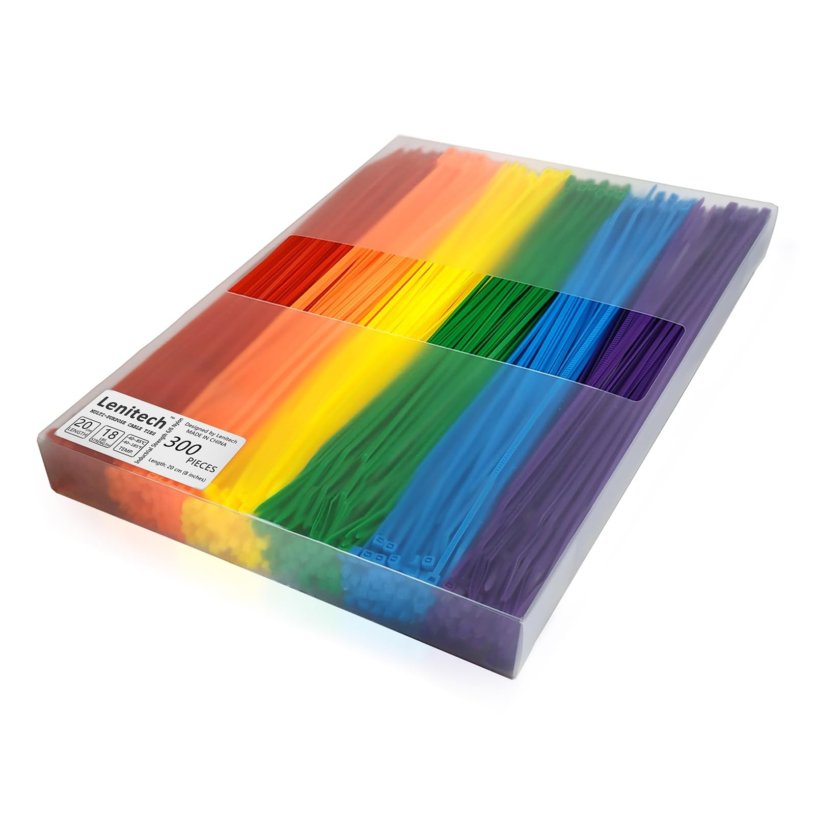 300Pack 8 Inch Multi Colors Heavy Duty Cable Zip Ties for Indoor and Outdoor Use
