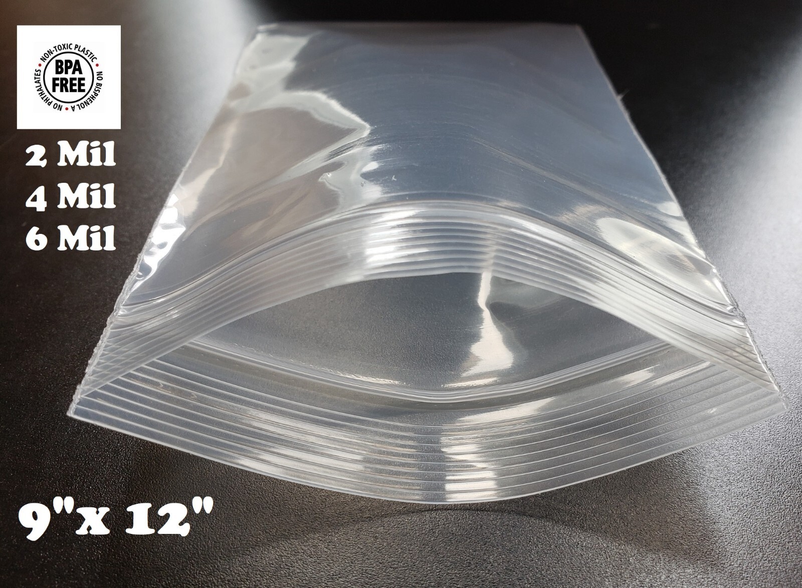 9″ x12″ Zip Seal 2 Mil 4 Mil 6 Mil Thick Reclosable Top Lock Plastic Zipper Bags