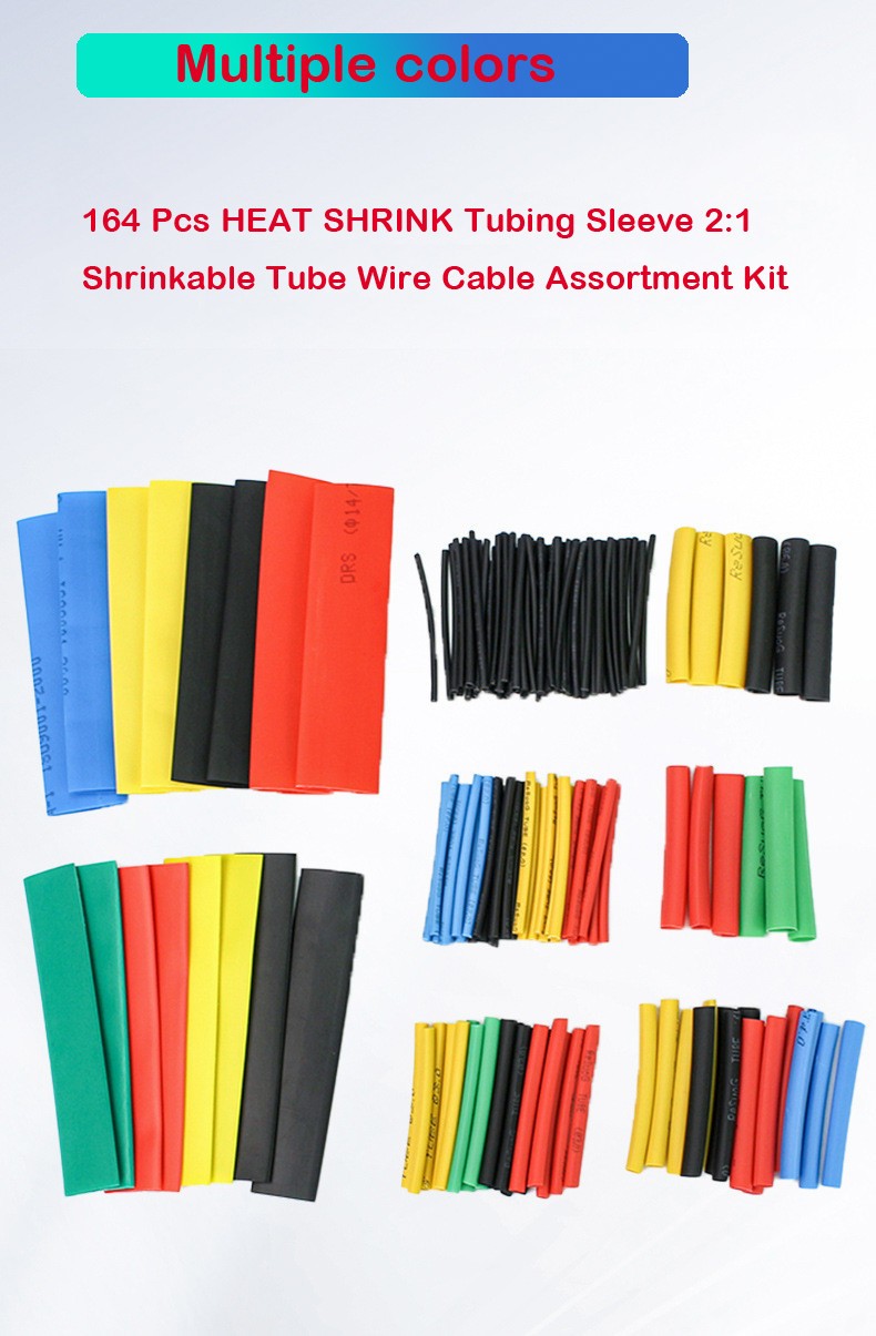 164Pcs HEAT SHRINK TUBING Insulation Shrinkable Tube 2:1 Wire Cable Sleeve