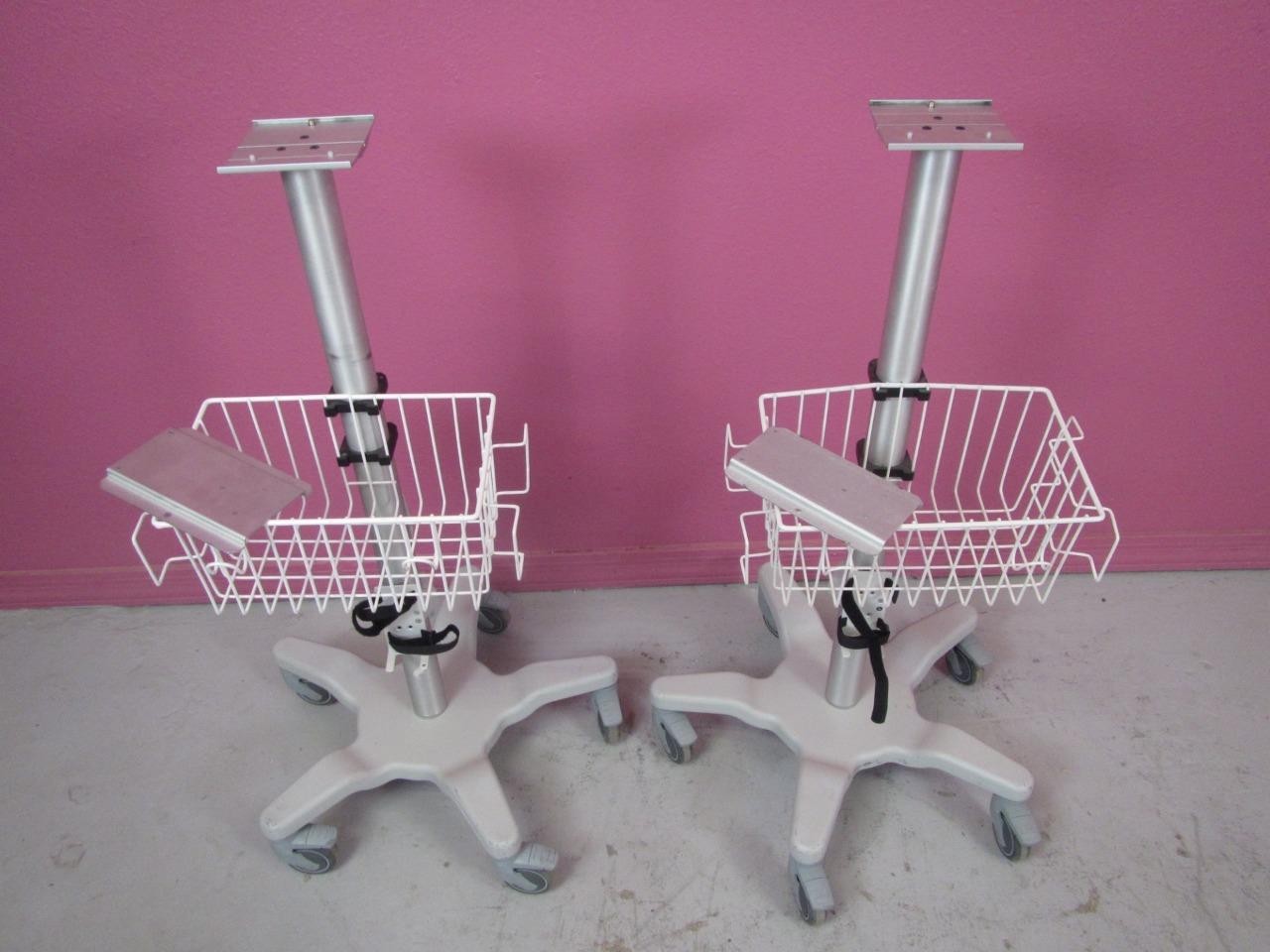 Medical Equipment Monitor Cart Stand w/ Quick Release Mount, Basket, Cord Wrap
