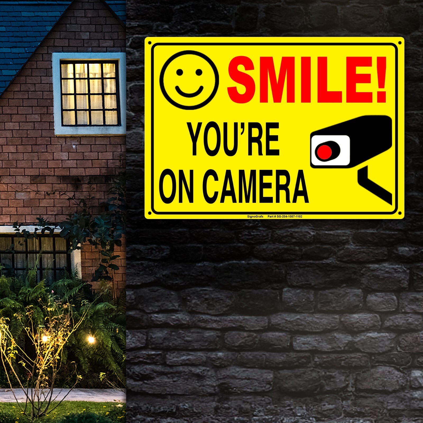 SIGNOGRAFX SMILE YOU’RE ON CAMERA SIGN, 10×7 inches Indoor and Outdoor use