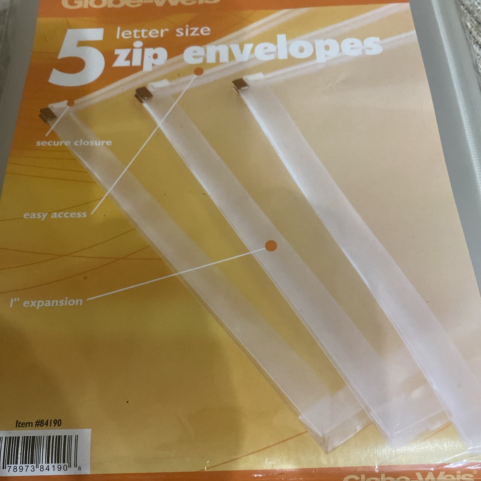 Globe-weis Zippered Closure Poly Envelope – File – 8.50″ X 11″ – 5/pack – Clear