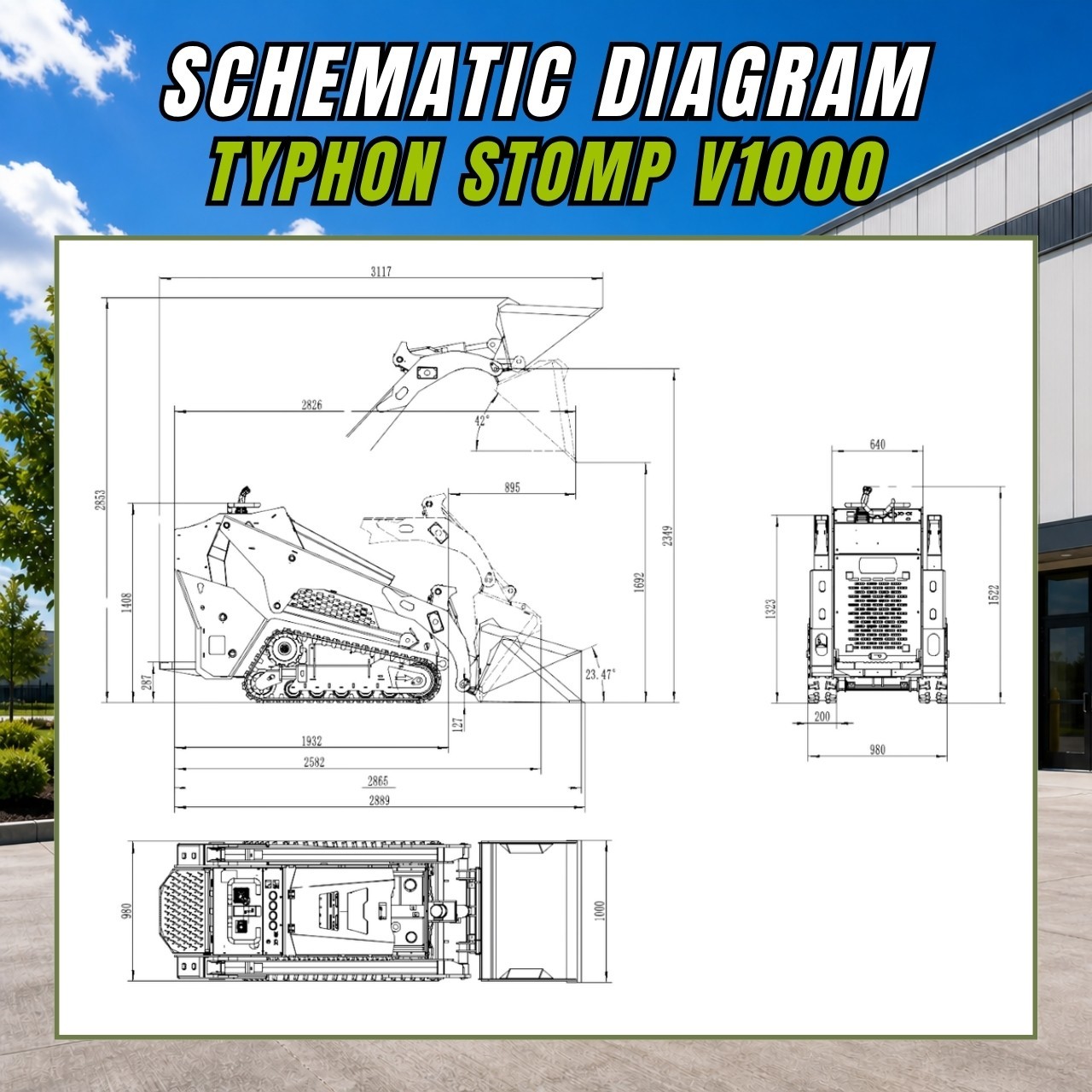 TYPHON STOMP V1000 1.5Ton Skid Steer Loader Kubota D1105 w Grapple and Bucket