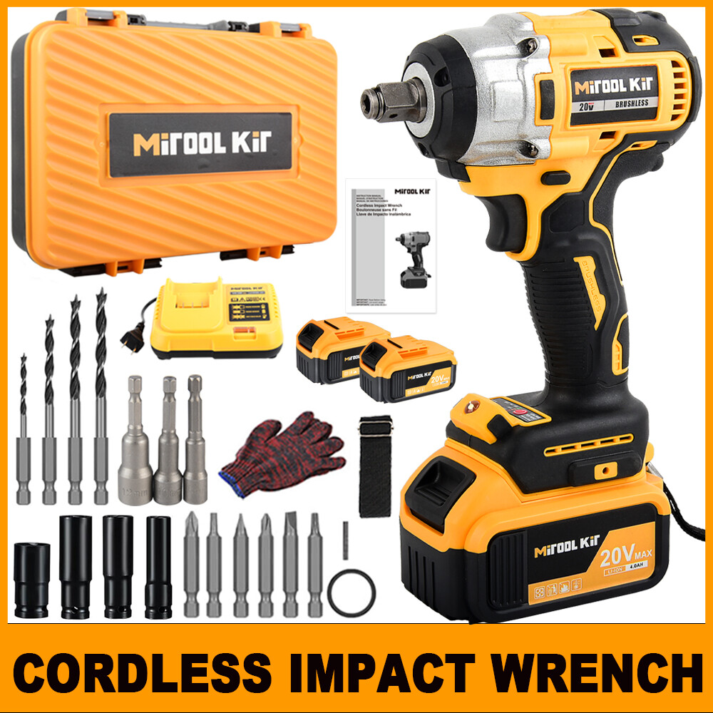 1/2″ Electric Wrench Cordless Brushless Impact Rattle Gun Drill Kit 2 Battery