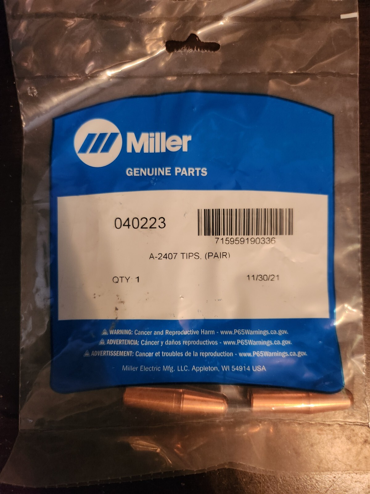 Miller 040226 A-2407 Tips (Pair), Qty. 1