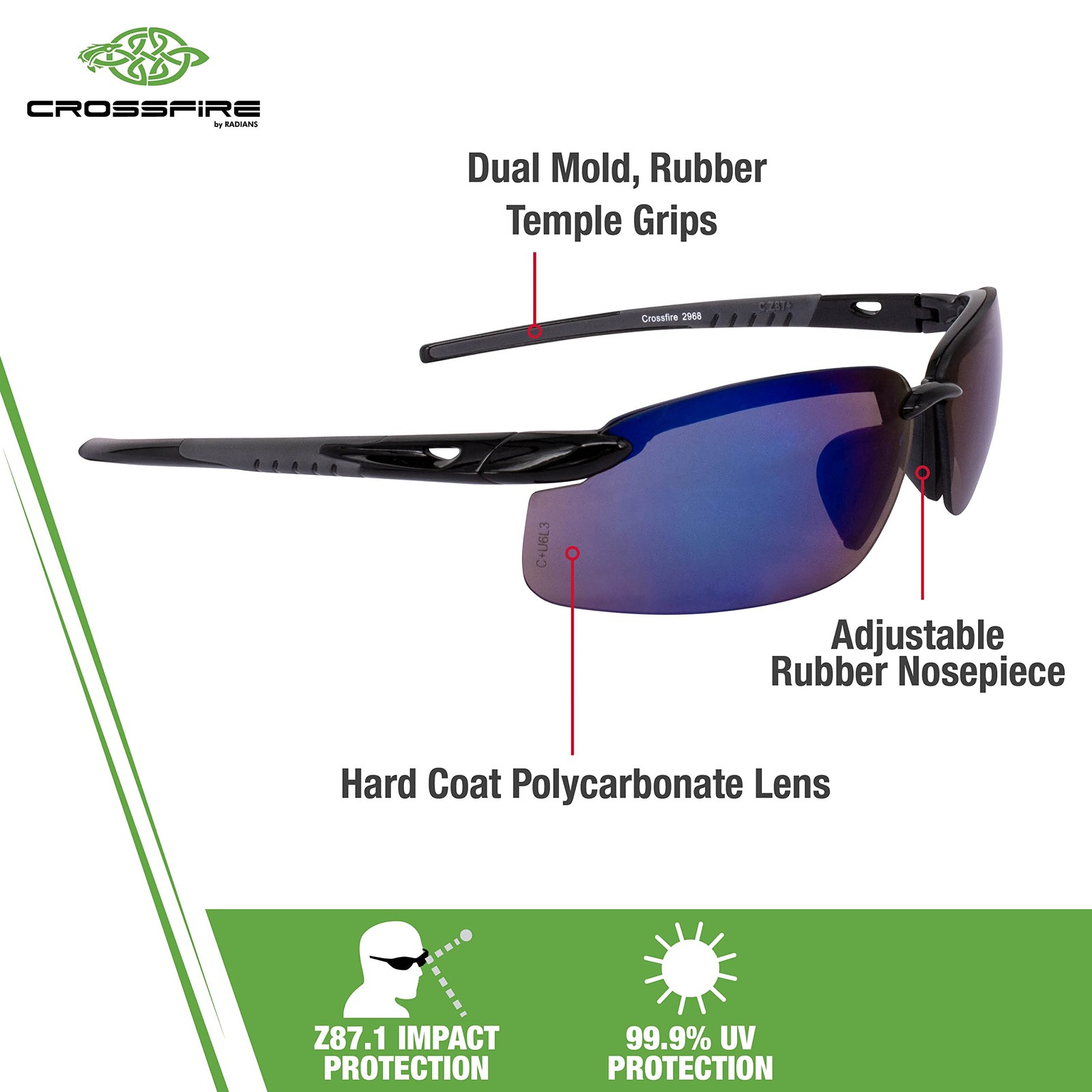 Crossfire 2968 Safety Glasses, Multicolor One Size, Blue Mirror Lens