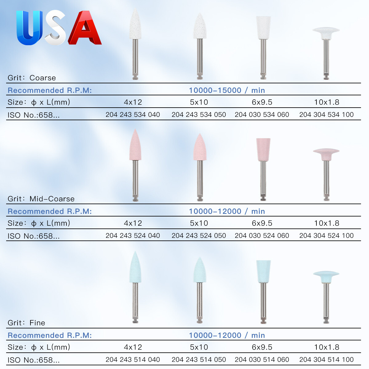 AZDENT Dental Composite Polishing Finishing Burs Silicone Polishers RA 2.35mm