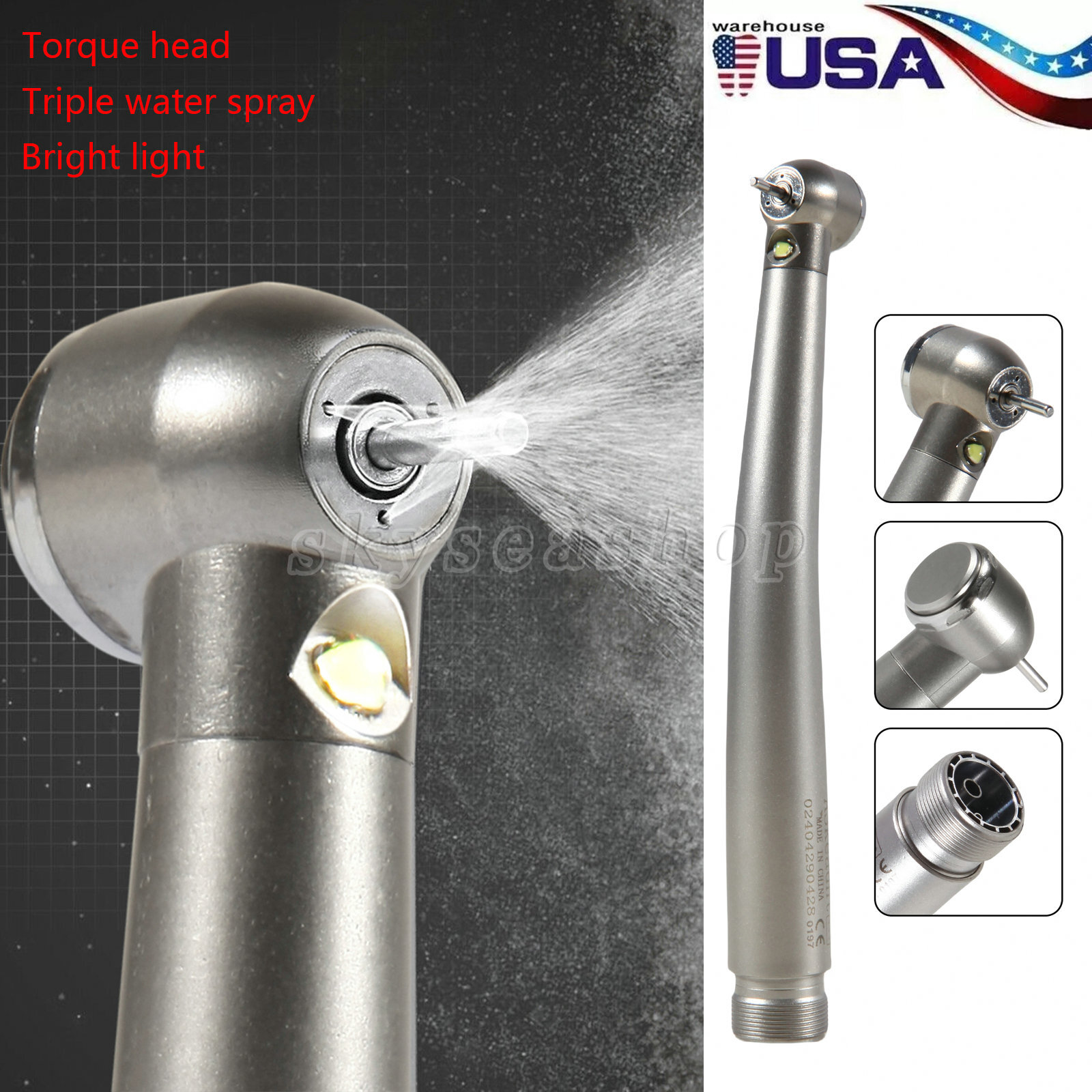 Dental High Speed Handpiece E-generator LED Fiber Optic Push 2 Hole 2-H Borden