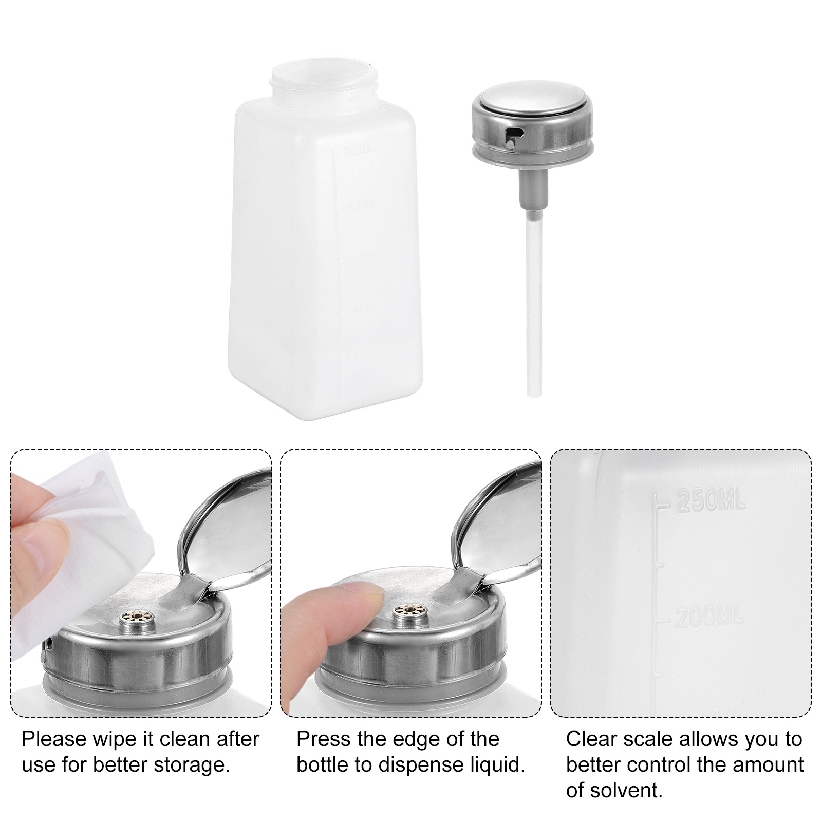 2pcs Solvent Alcohol Dispenser 250ml Push Down Nail Polish Remover Bottle White