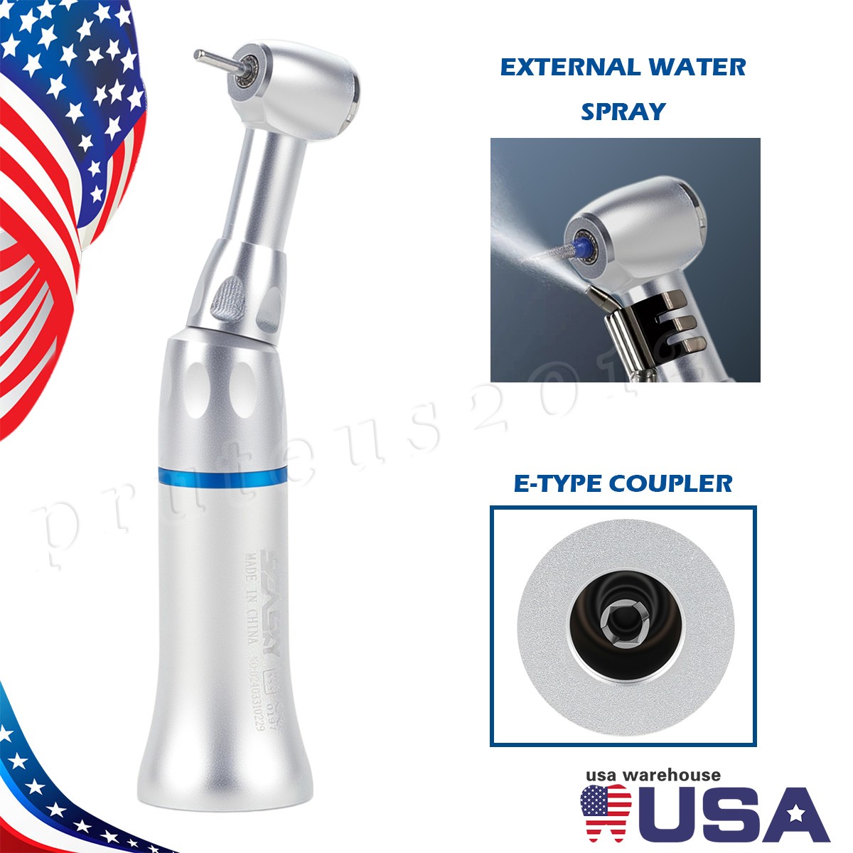 Dental 1:1 Slow Speed Handpiece Contra Angle Push Button/Diamond FG Bur 1.6mm