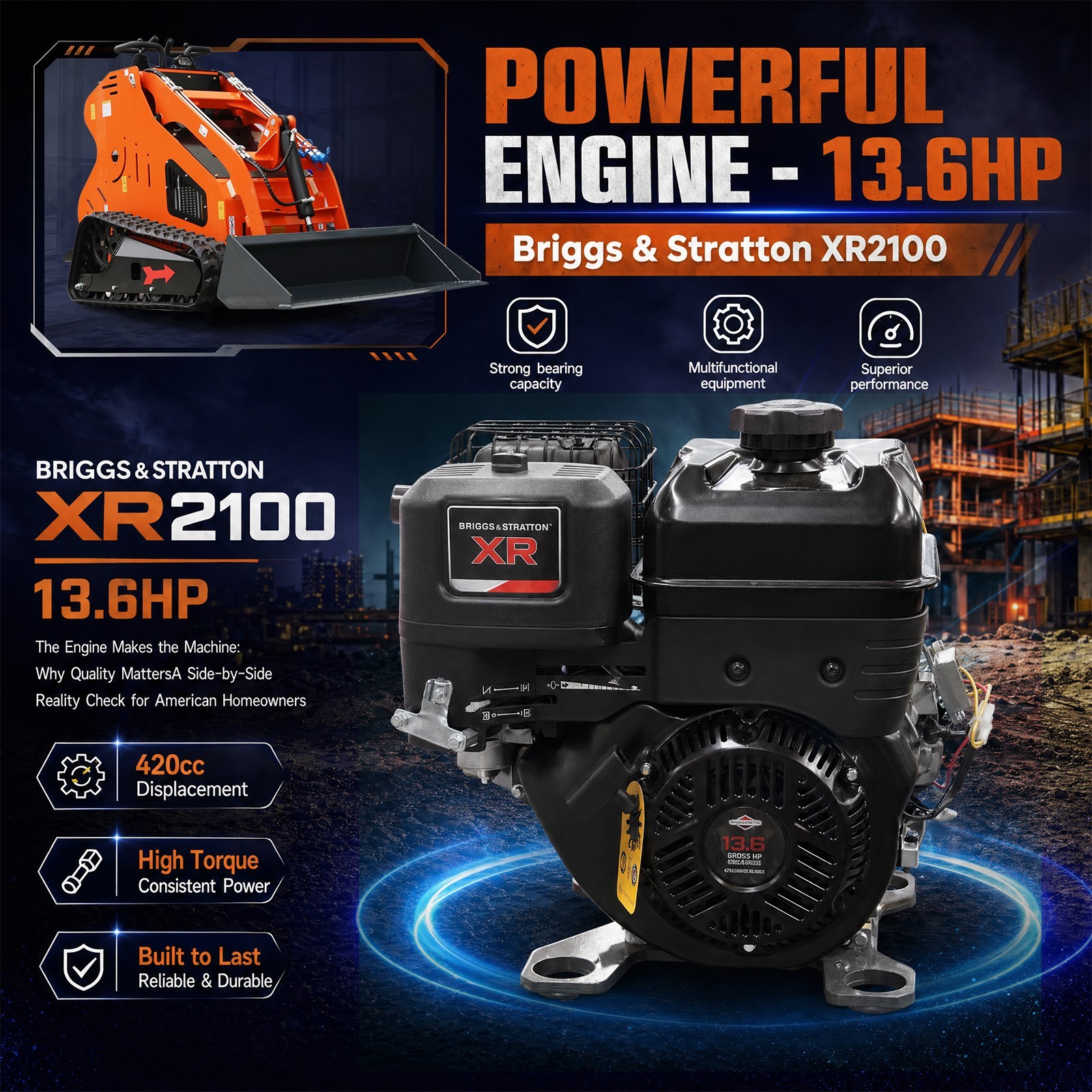 13.5HP Mini skid steer loader B&S engines Hydraulic System for sale USA STOCK