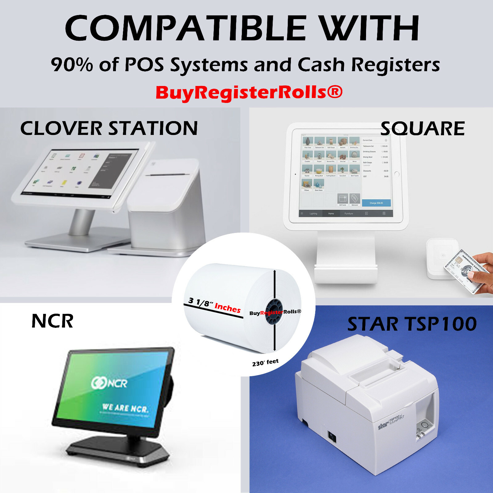 3-1/8″ x 230′ THERMAL POS RECEIPT PRINTER 75 ROLLS PAPER BPA FREE USA ROLL 52GSM