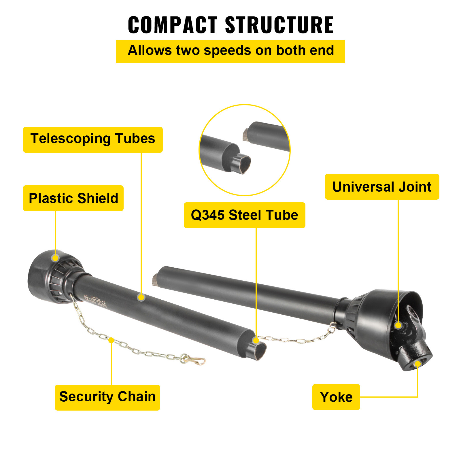 VEVOR PTO Shaft PTO Drive Shaft 1-3/8″ x 6 Spline Ends Round End T4 43″-61″